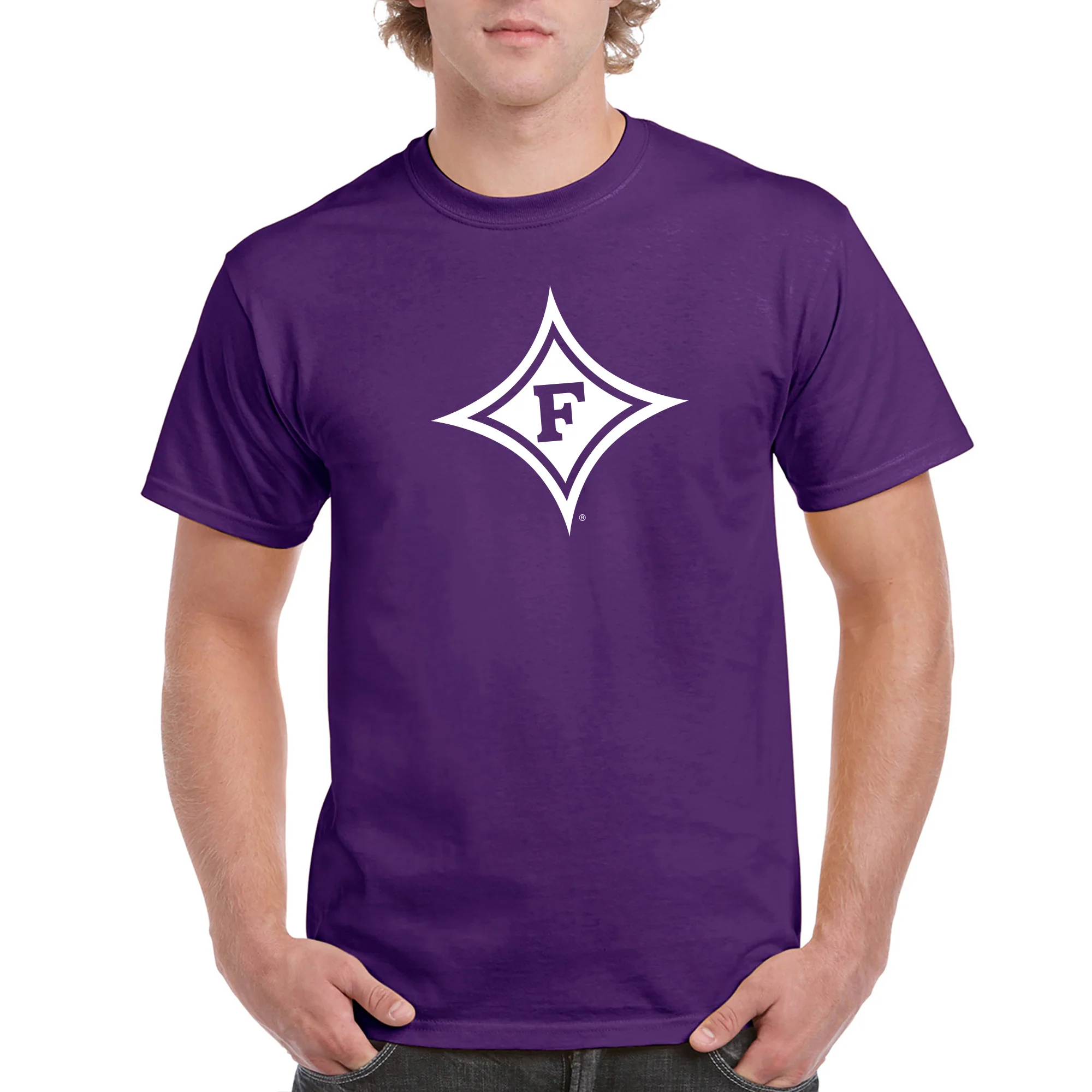 Furman University Paladins Primary Logo Short Sleeve T Shirt - Purple - Image 3