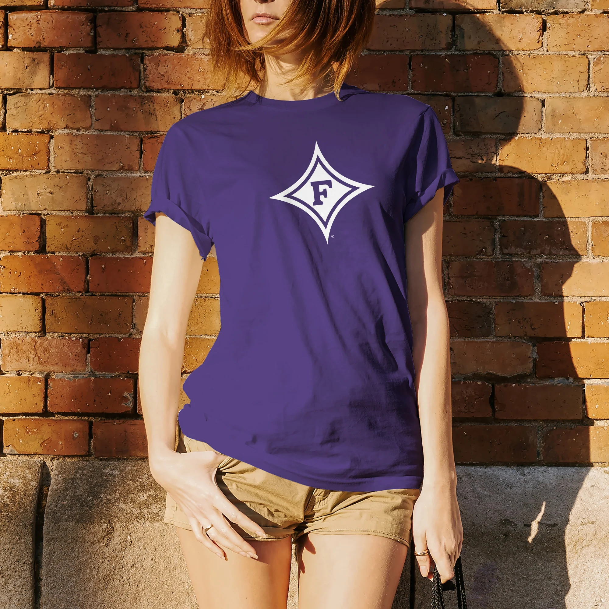 Furman University Paladins Primary Logo Short Sleeve T Shirt - Purple - Image 4