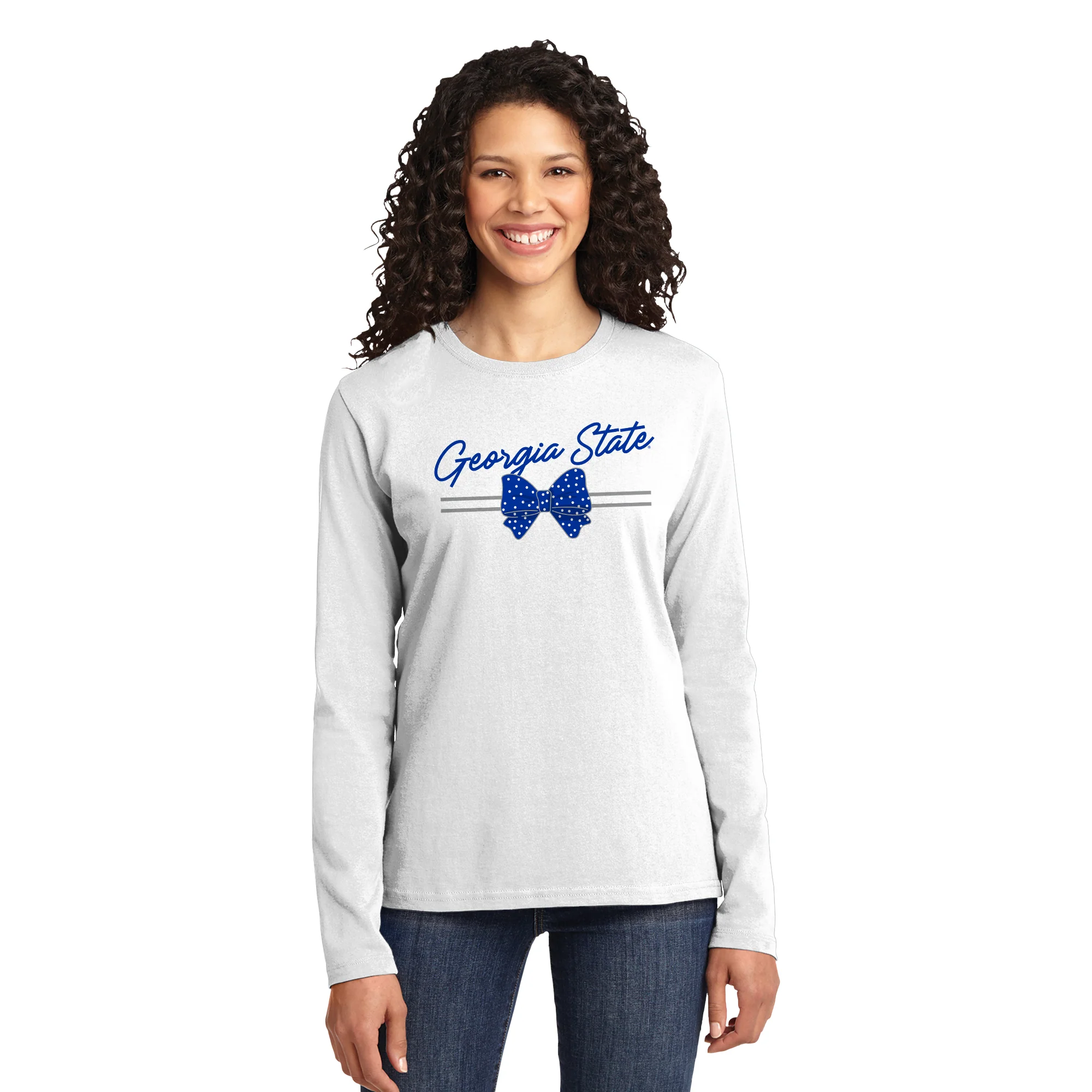 Georgia State Bow Script Womens Long Sleeve - White - Image 3
