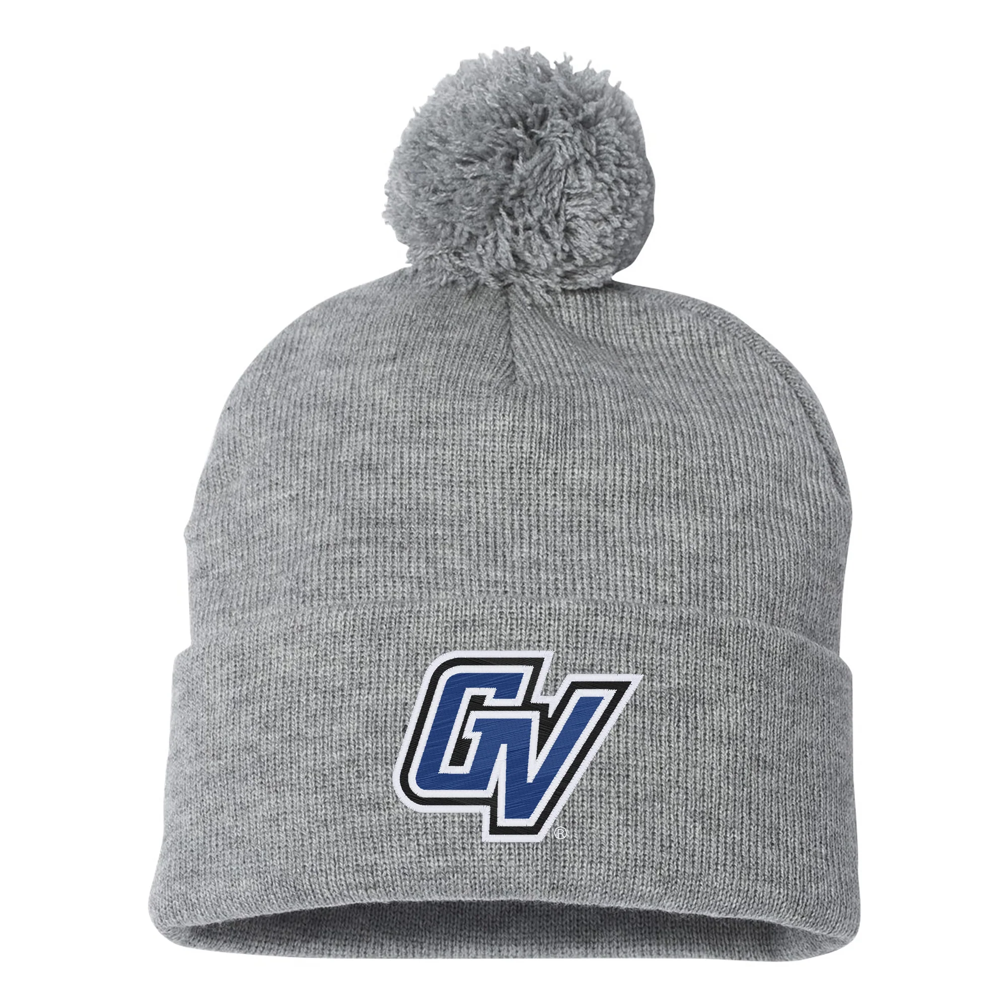 Grand Valley State Primary Logo Pom Pom Cuffed Beanie - Heather Grey