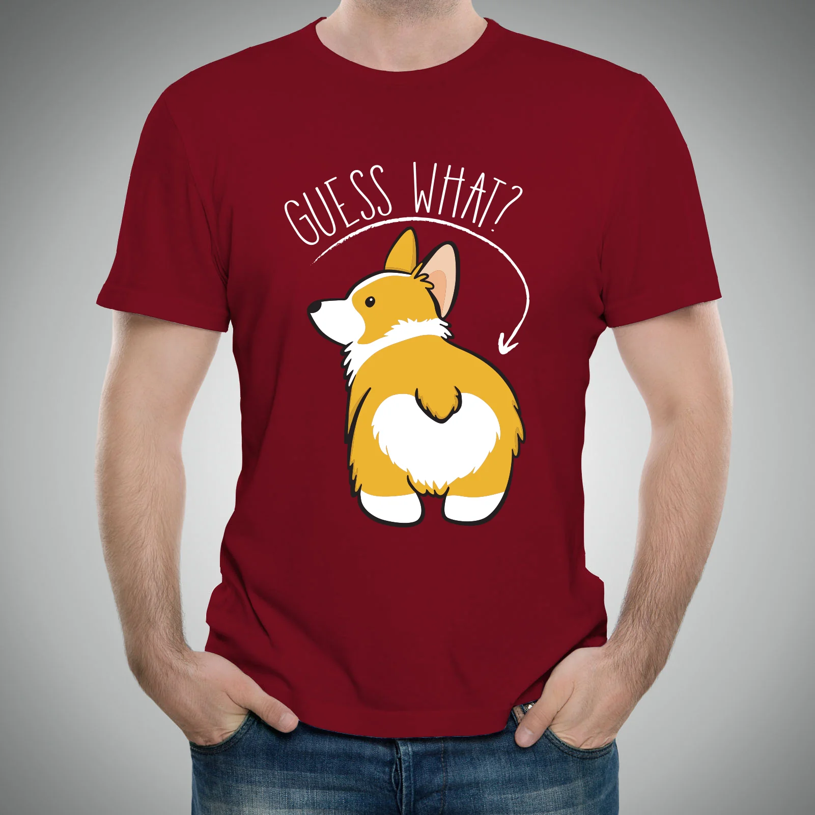 Guess What? Corgi Butt - Funny Dog Graphic T-Shirt - Cardinal - Image 4