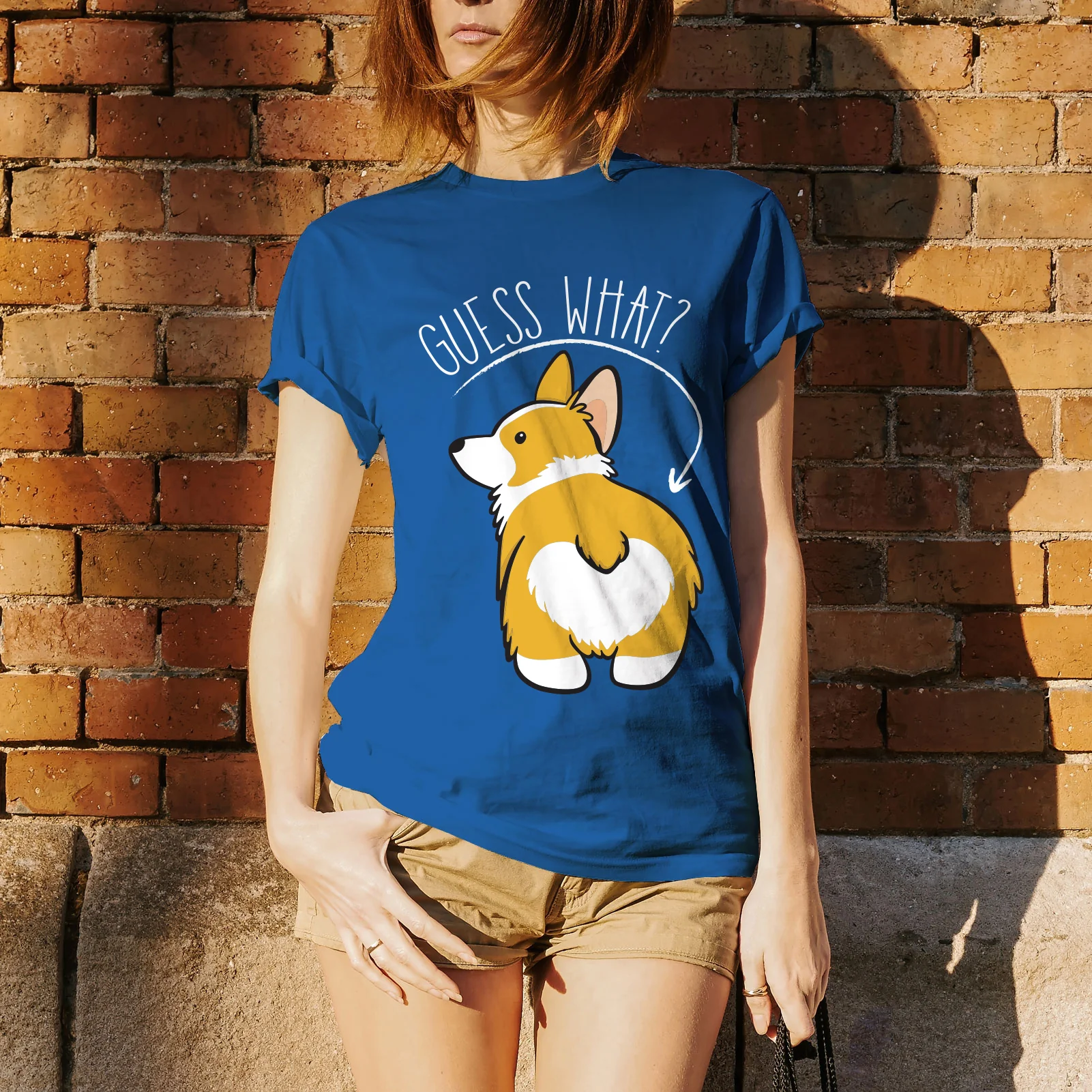 Guess What? Corgi Butt - Funny Dog Graphic T-Shirt - Royal - Image 4