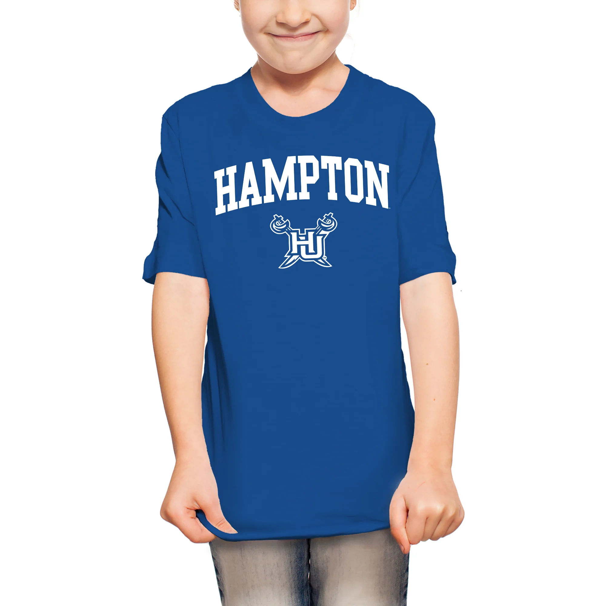 Hampton University Pirates Arch Logo Youth Short Sleeve T Shirt - Royal - Image 3