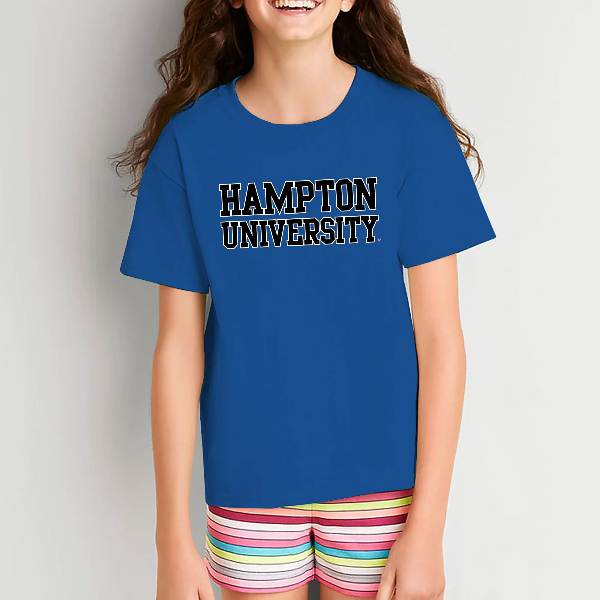 Hampton University Pirates Basic Block Youth Short Sleeve T Shirt - Royal - Image 4