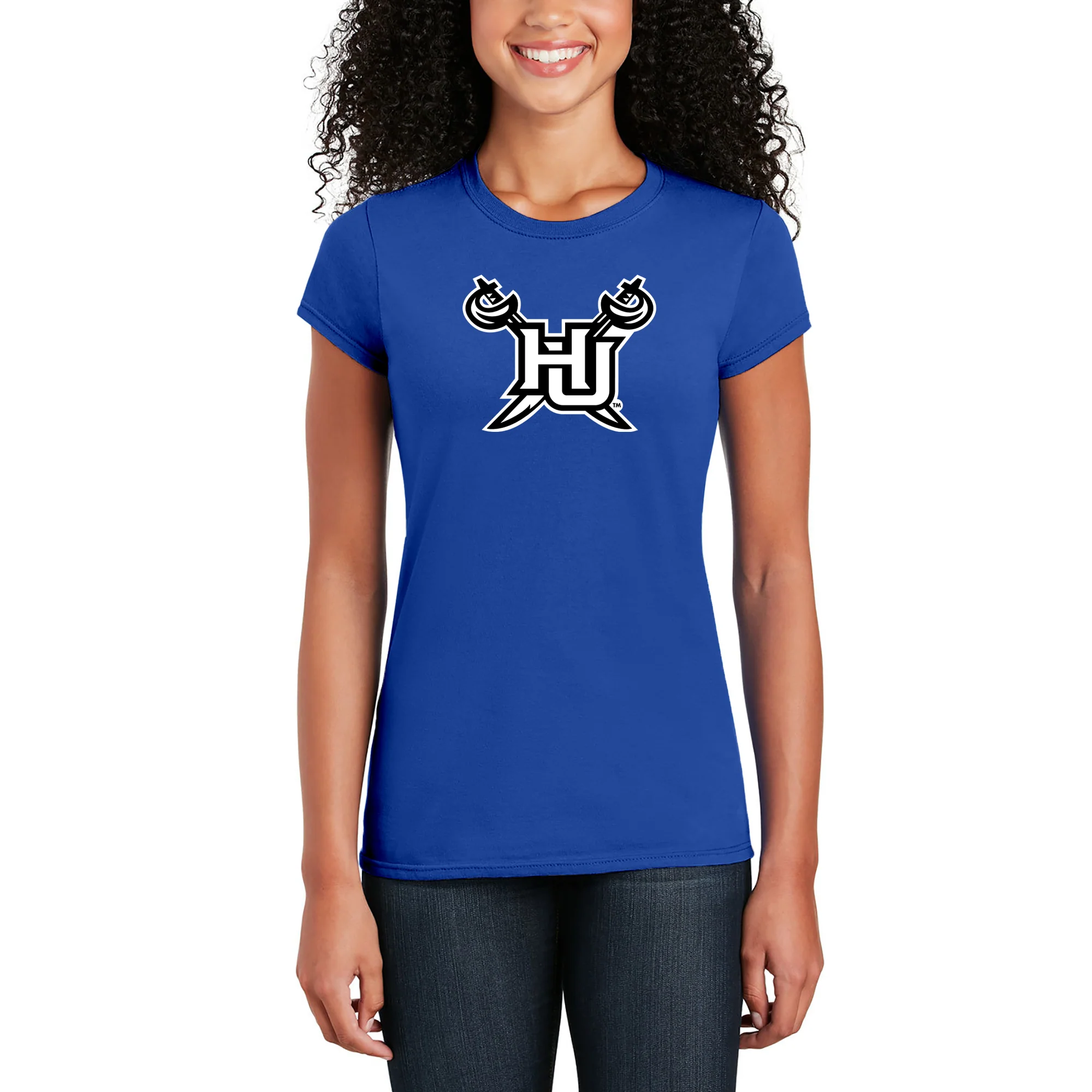 Hampton University Pirates Primary Logo Women's Short Sleeve T Shirt - Royal - Image 3
