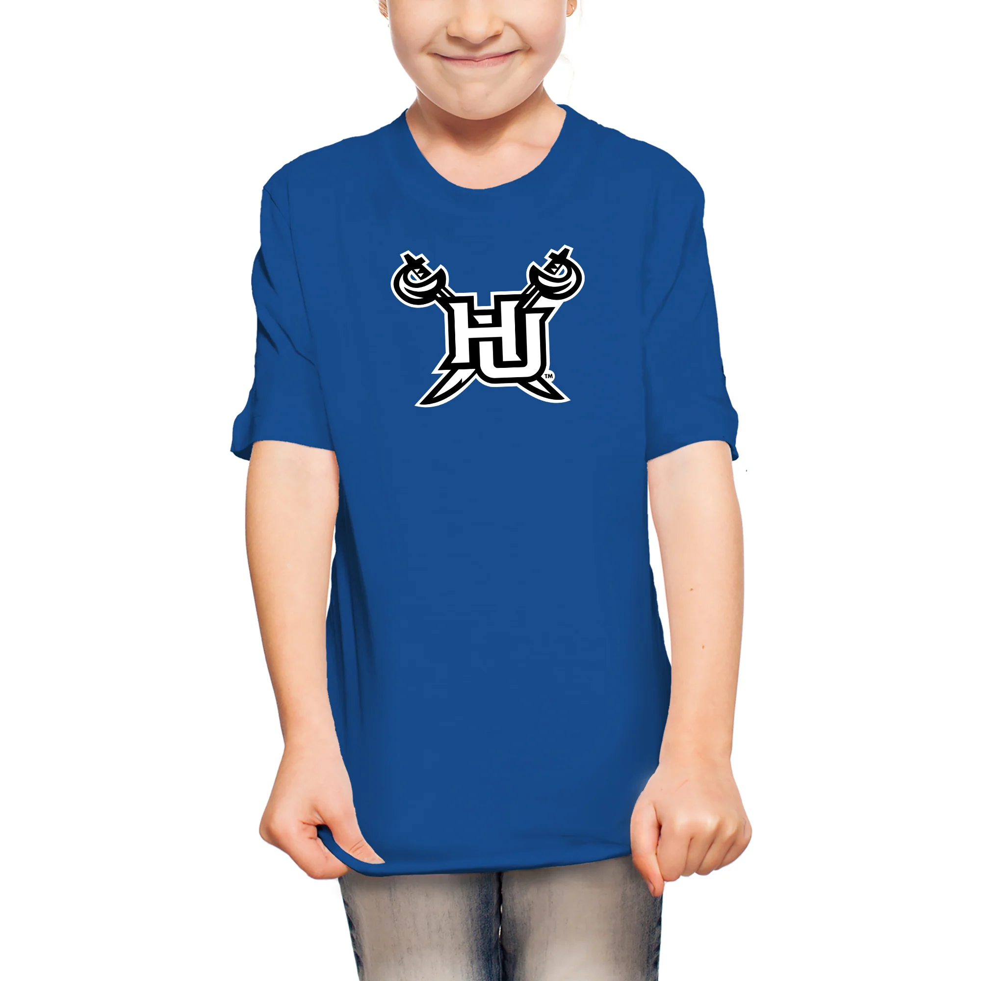 Hampton University Primary Logo Youth Short Sleeve T Shirt - Royal - Image 3