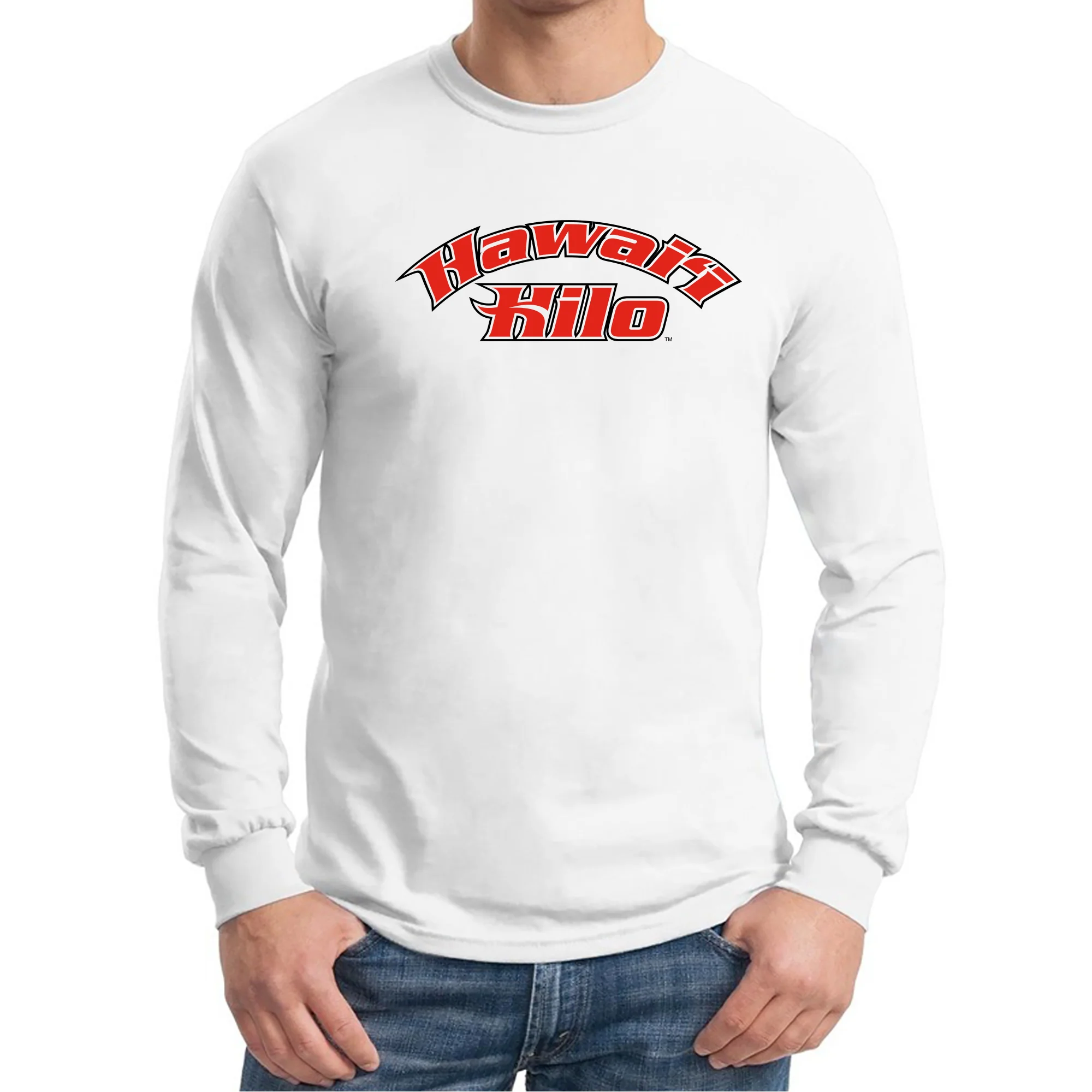 Hawaii Hilo Vulcans Arch Logo Long Sleeve T Shirt - White - Image 4