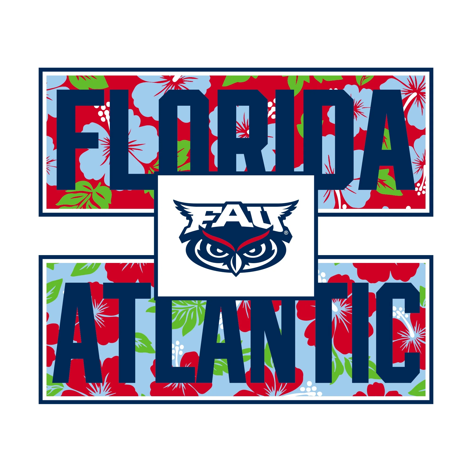 Florida Atlantic University Owls Hibiscus Pattern Blocks Basic Cotton Short Sleeve T Shirt - White - Image 2