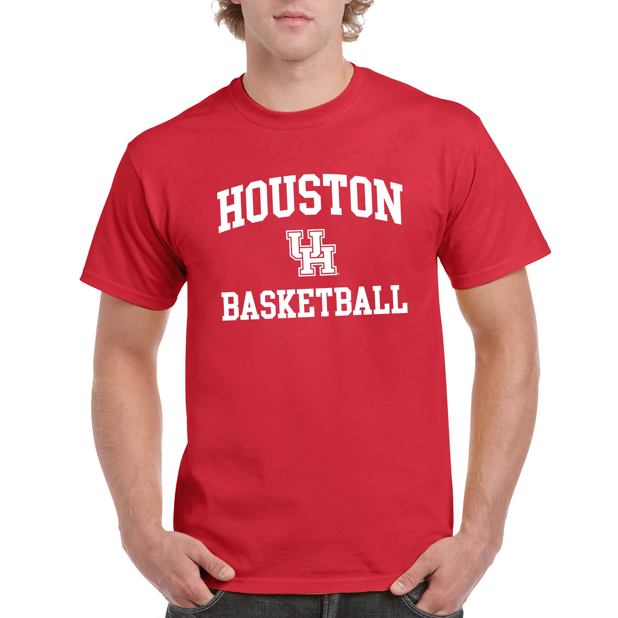 Houston Cougars Arch Logo Basketball T Shirt - Red - Image 4
