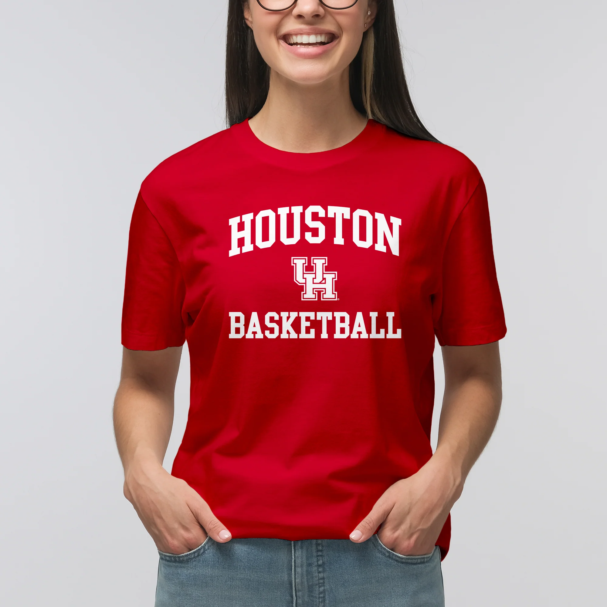 Houston Cougars Arch Logo Basketball T Shirt - Red - Image 5