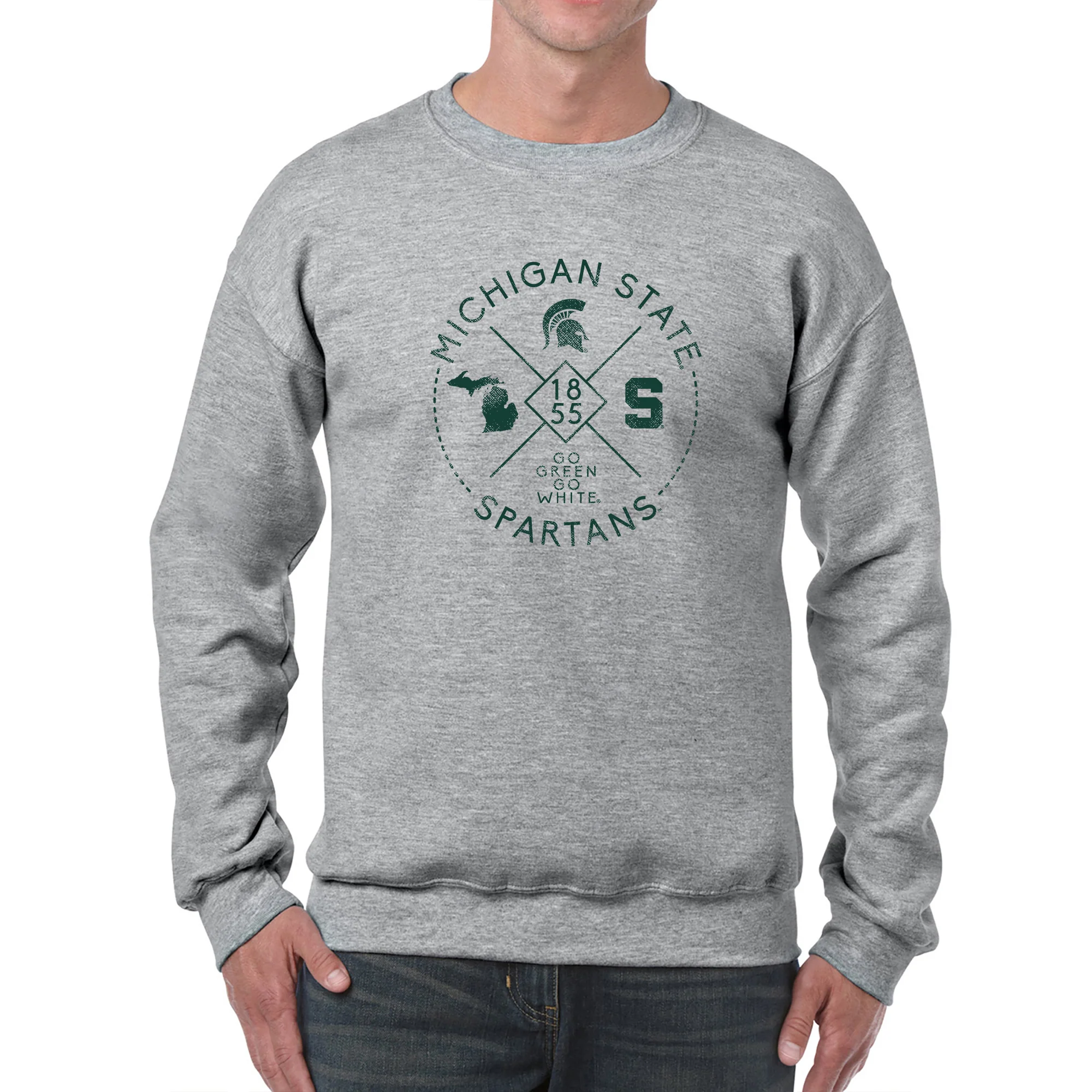 Michigan State University Spartans Identity Stamp Heavy Blend Crewneck - Sport Grey - Image 3