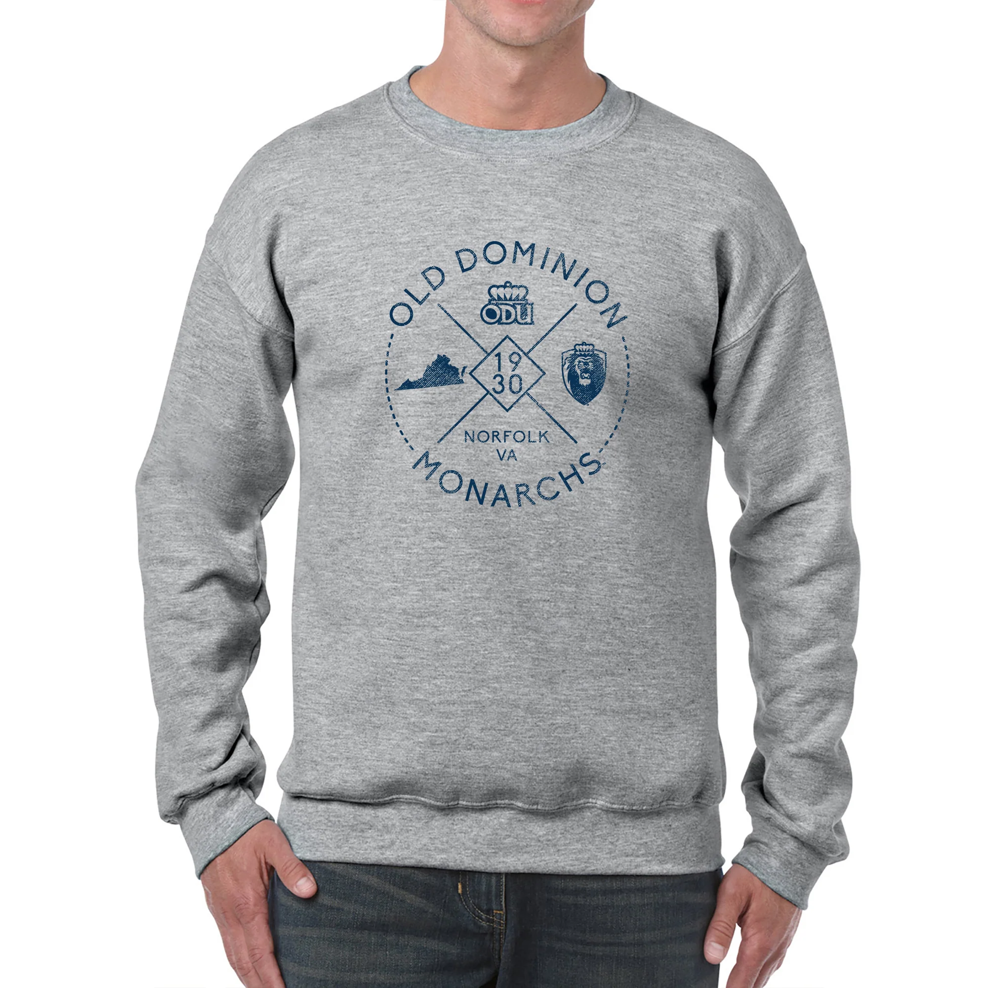 Old Dominion University Monarchs Identity Stamp Heavy Blend Crewneck Sweatshirt - Sport Grey - Image 4