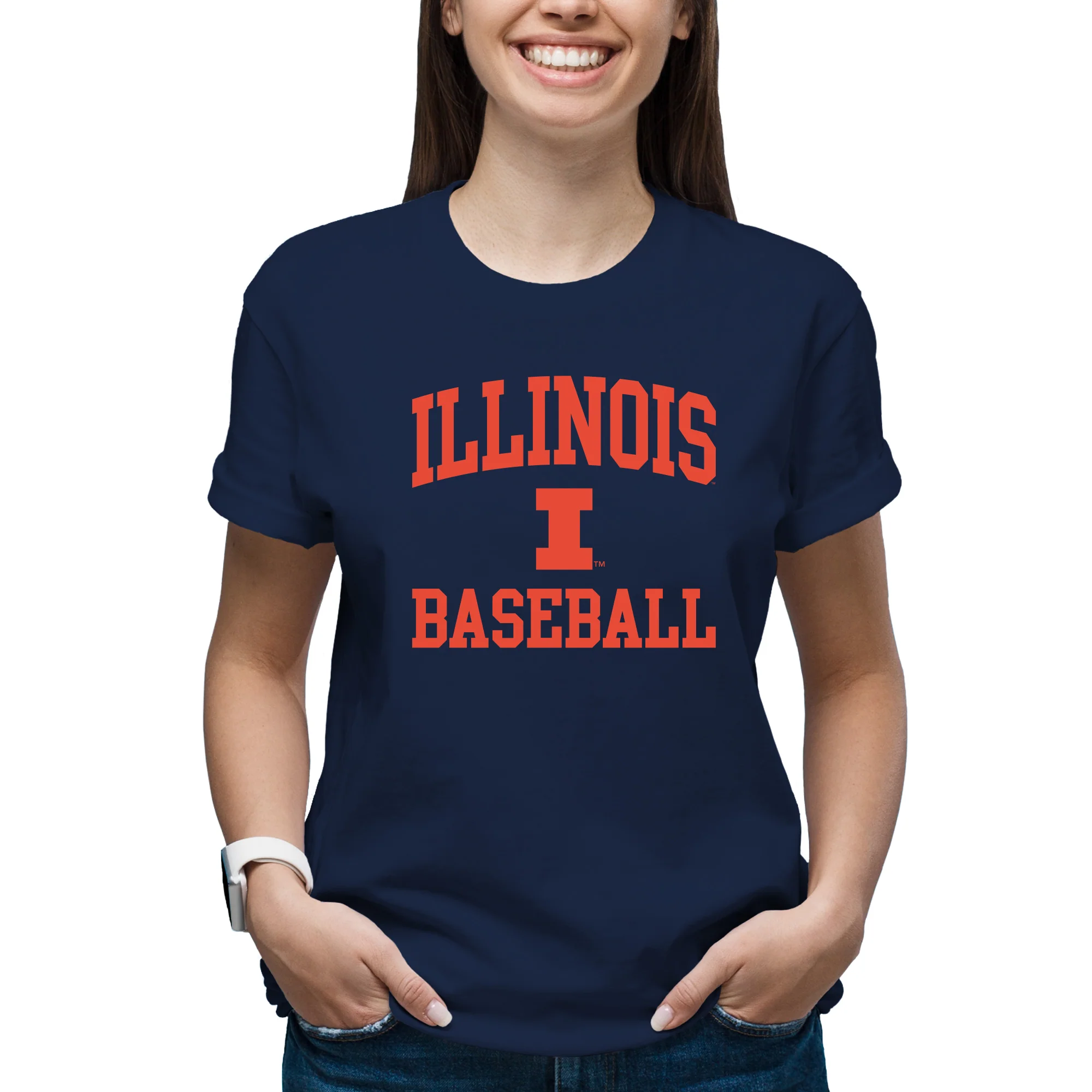 Illinois Arch Logo Baseball T-Shirt - Navy - Image 4