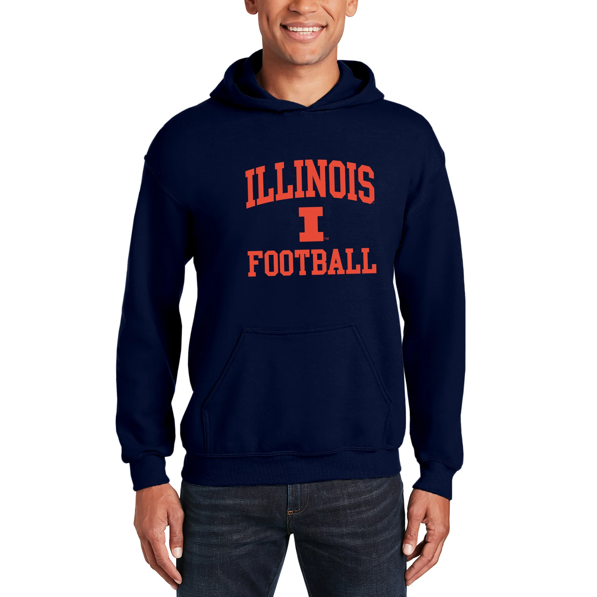 Illinois Arch Logo Football Hoodie - Navy - Image 3