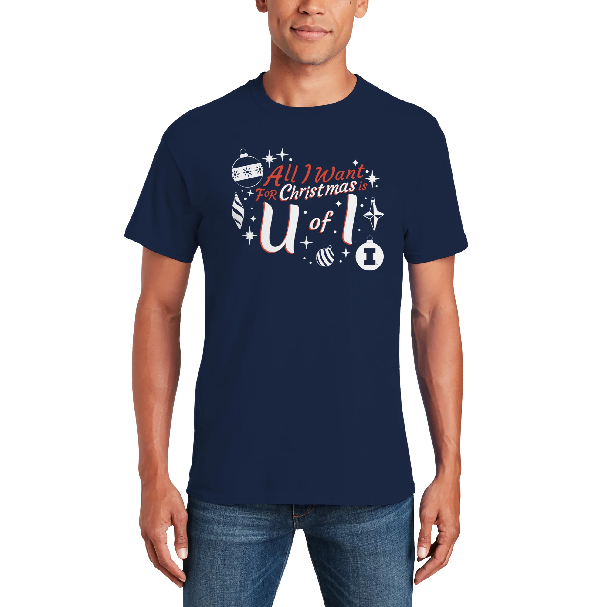 Illinois Fighting Illini All I Want For Christmas Is U of I T Shirt - Navy - Image 3