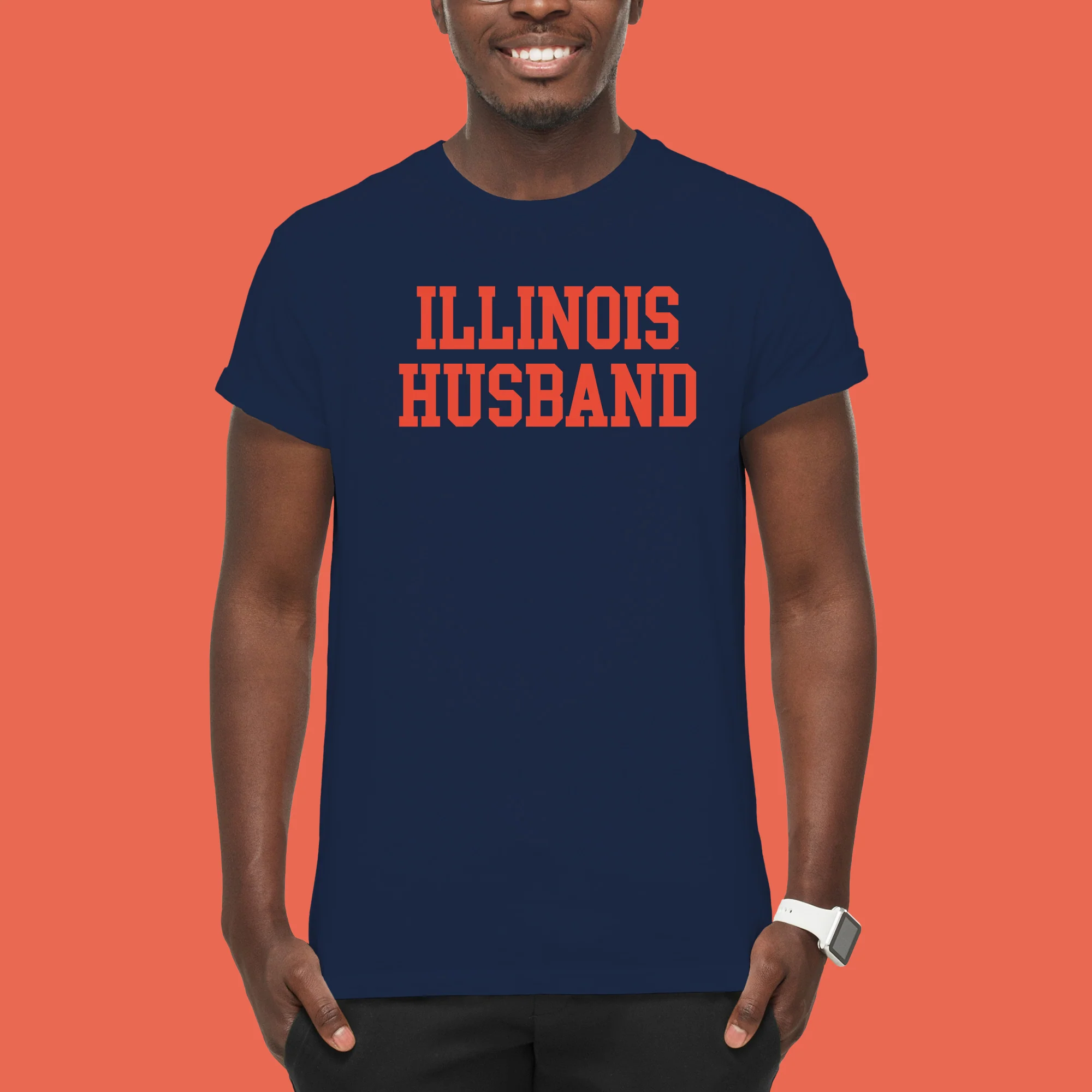 Illinois Fighting Illini Basic Block Husband T Shirt - Navy - Image 3