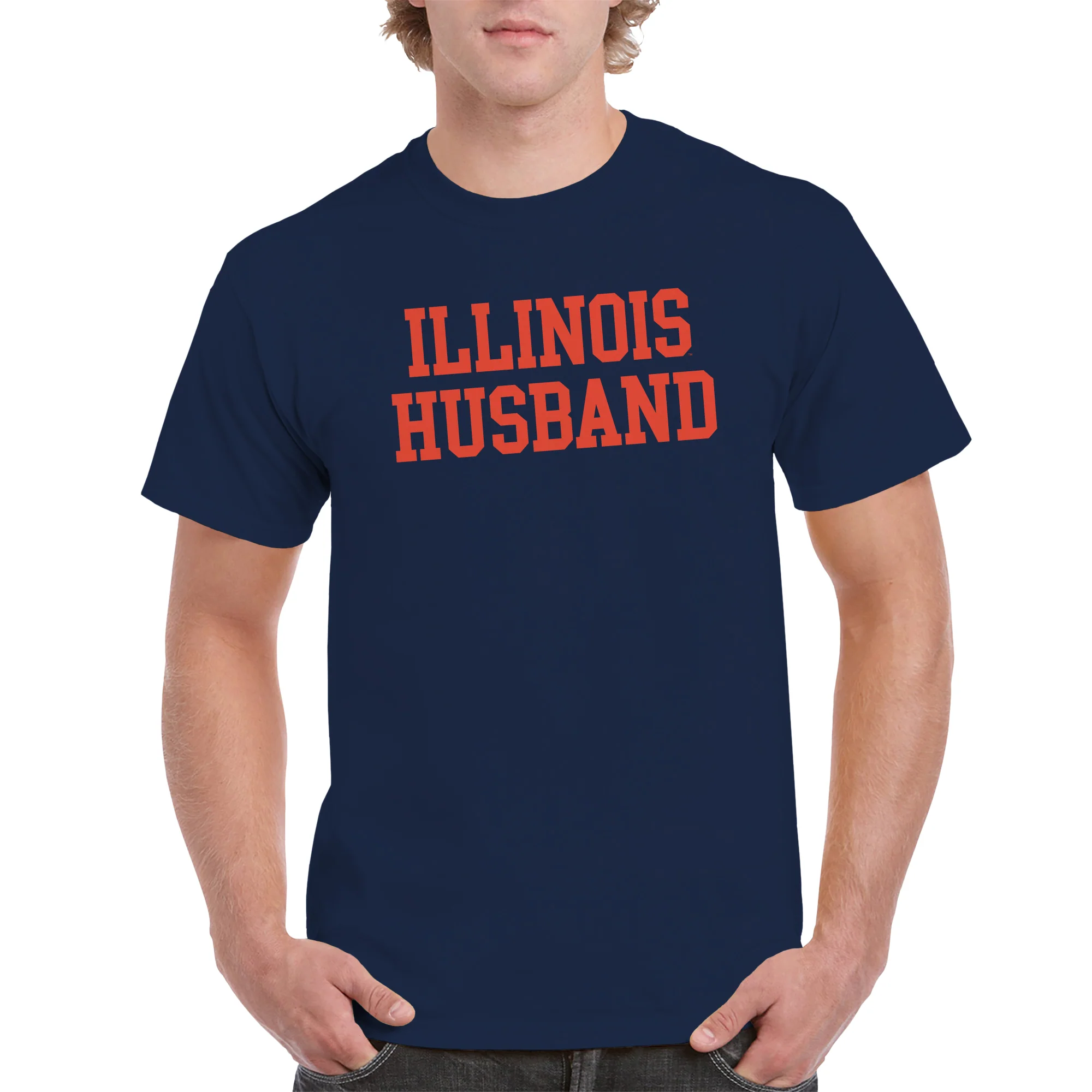 Illinois Fighting Illini Basic Block Husband T Shirt - Navy - Image 4