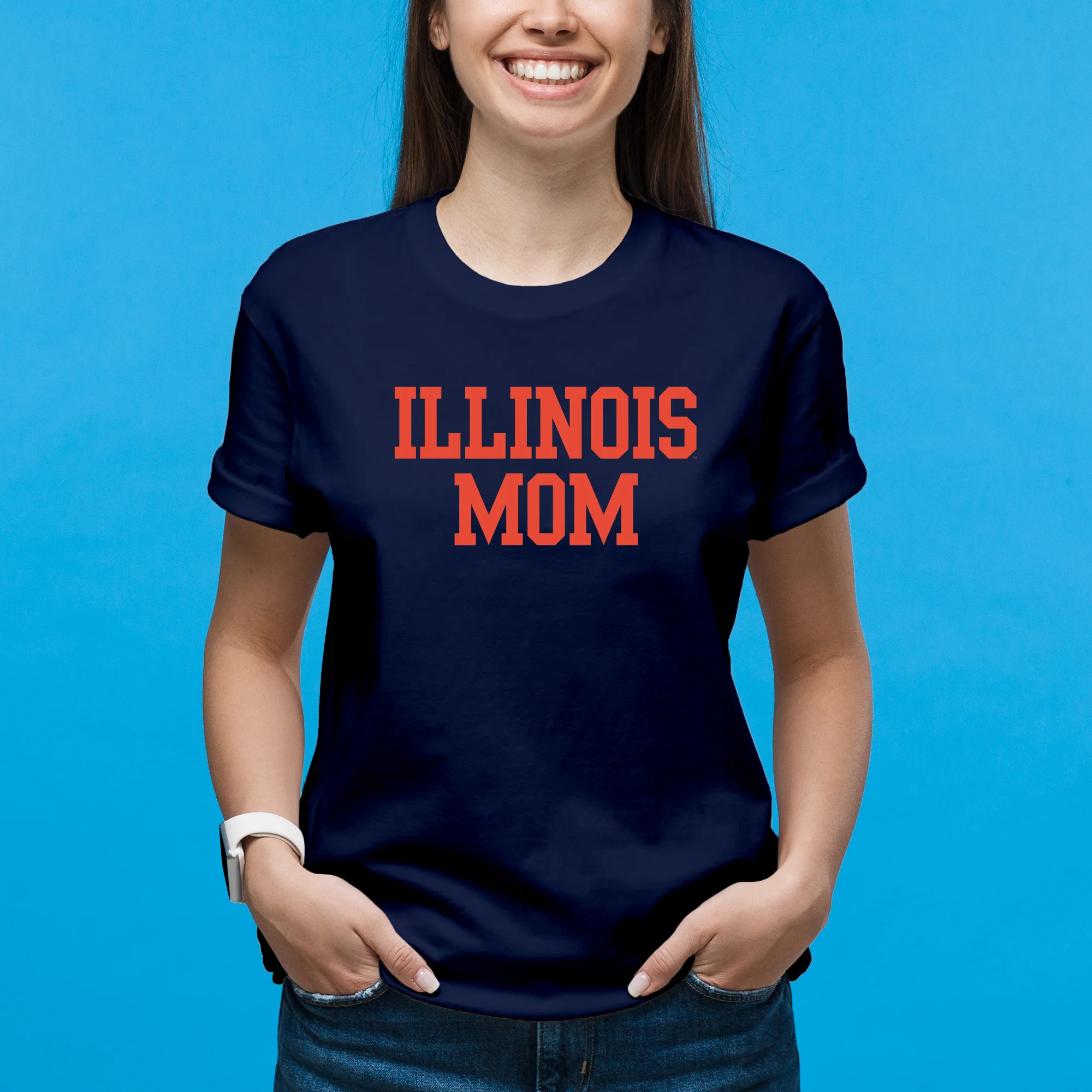 Illinois Fighting Illini Basic Block Mom T Shirt - Navy - Image 3