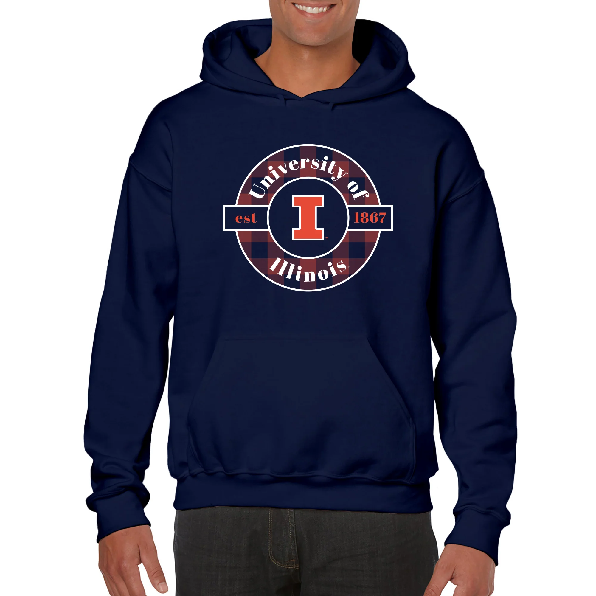 Illinois Plaid Circle Hoodie - Navy - Image 3