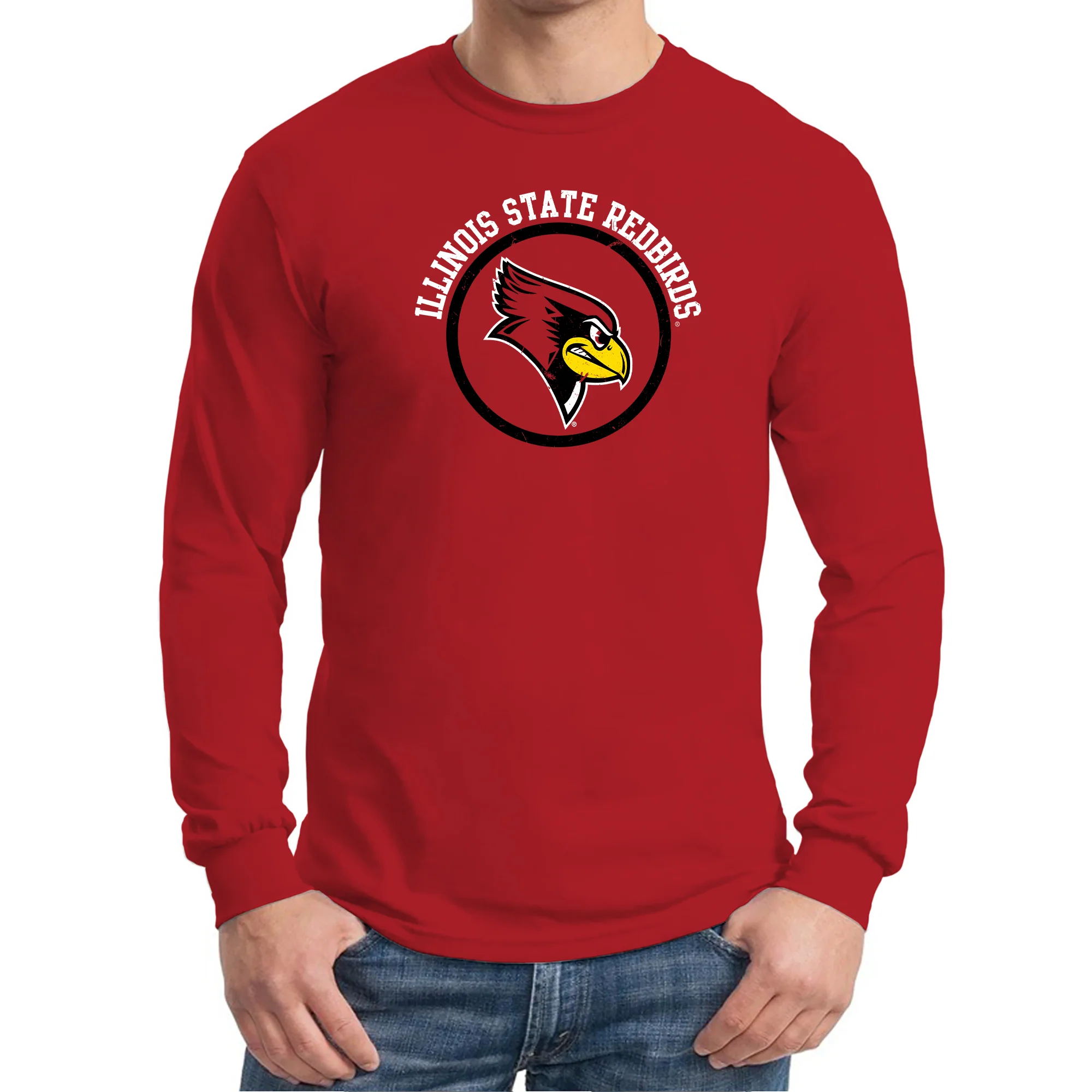 Illinois State Redbirds Distressed Circle Logo Long Sleeve T-Shirt - Red - Image 3