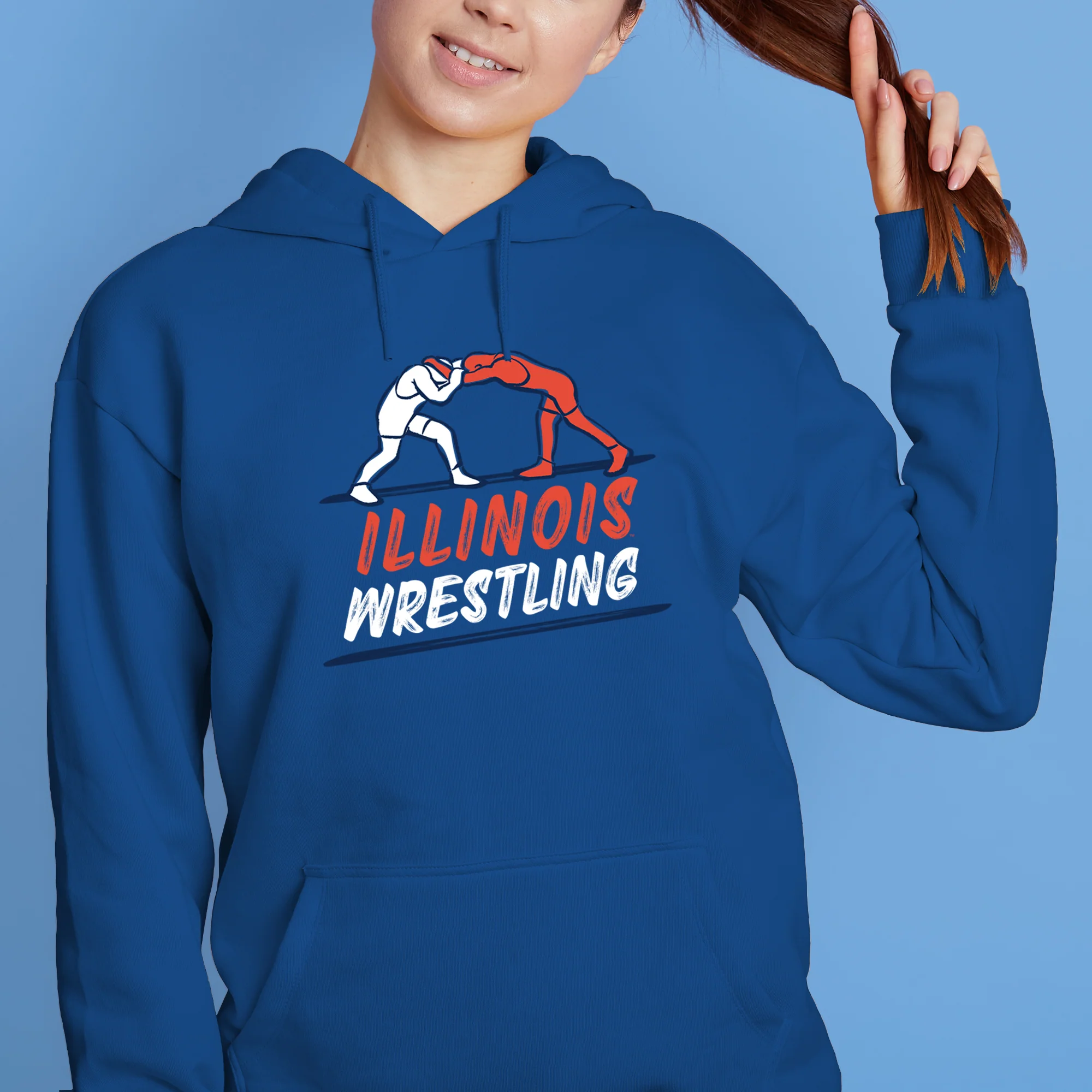 Illinois Wrestling Sketch Hoodie - Royal - Image 4