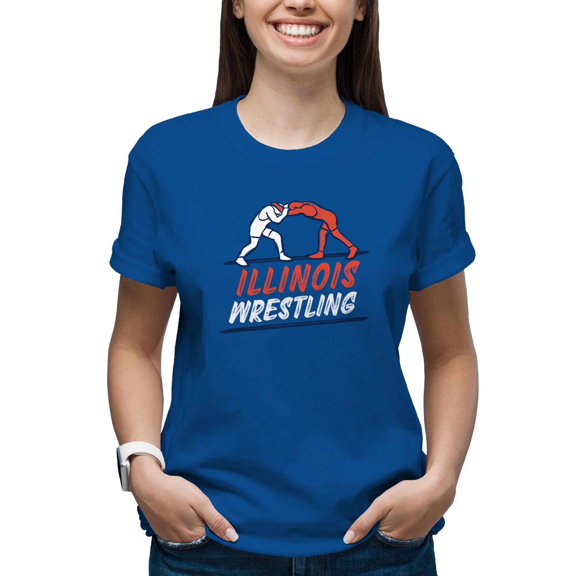 Illinois Wrestling Sketch T-Shirt - Royal - Image 4