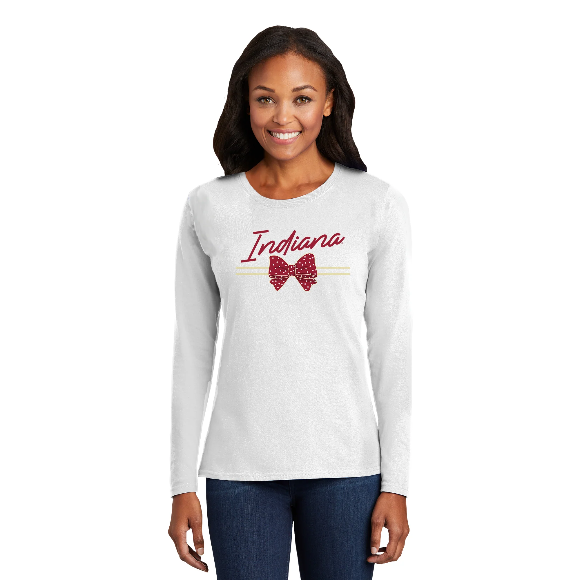 Indiana Bow Script Womens Long Sleeve - White - Image 3