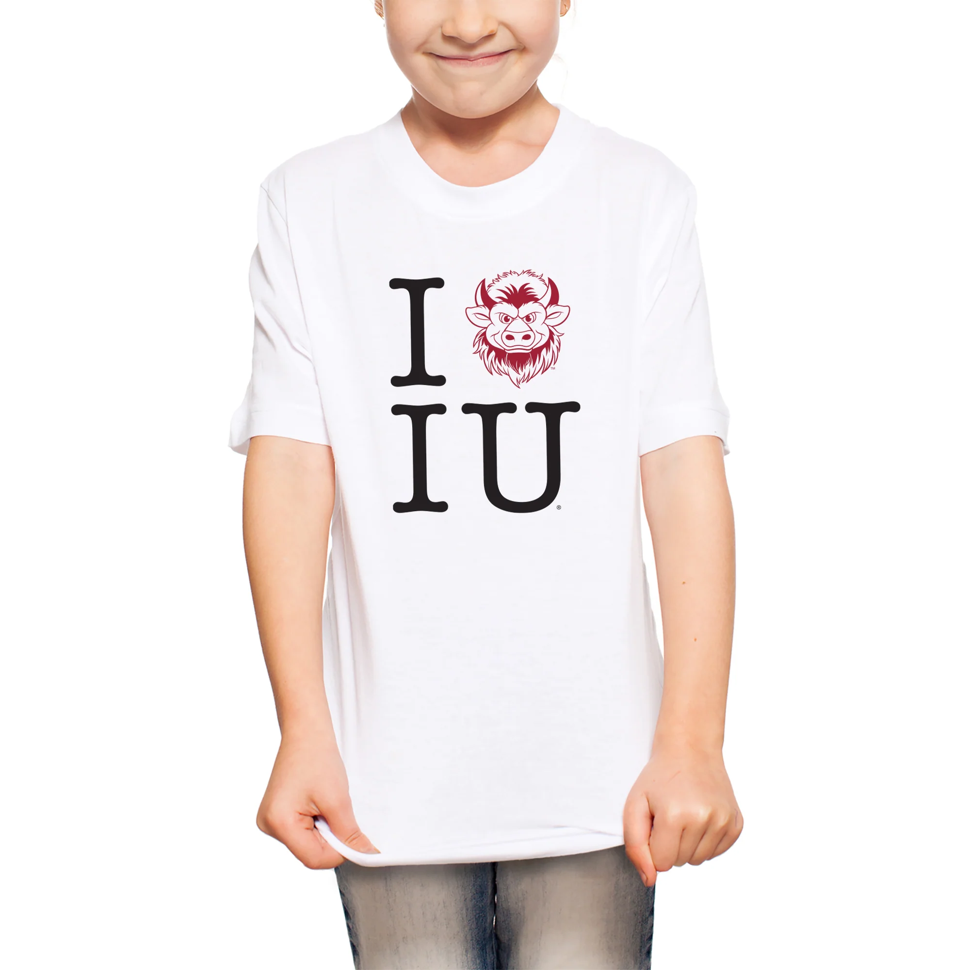 Indiana I Heart IU Bison Youth T-Shirt - White - Image 4