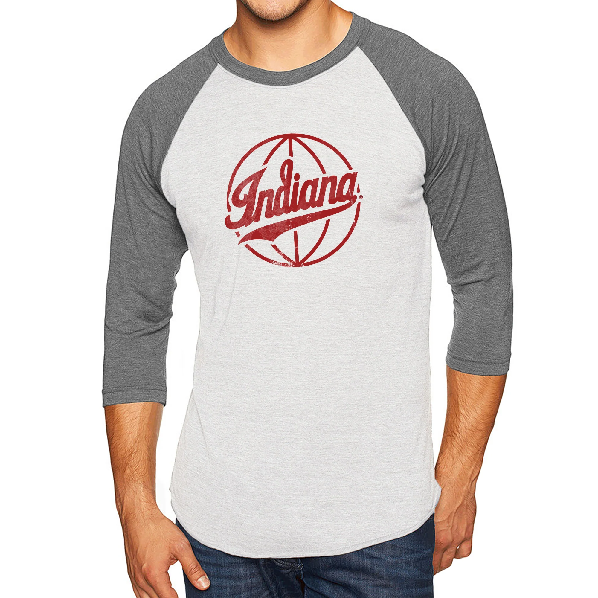 Indiana Script Basketball 3/4 Sleeve Raglan - Htr White/Premium Htr Sleeves - Image 3