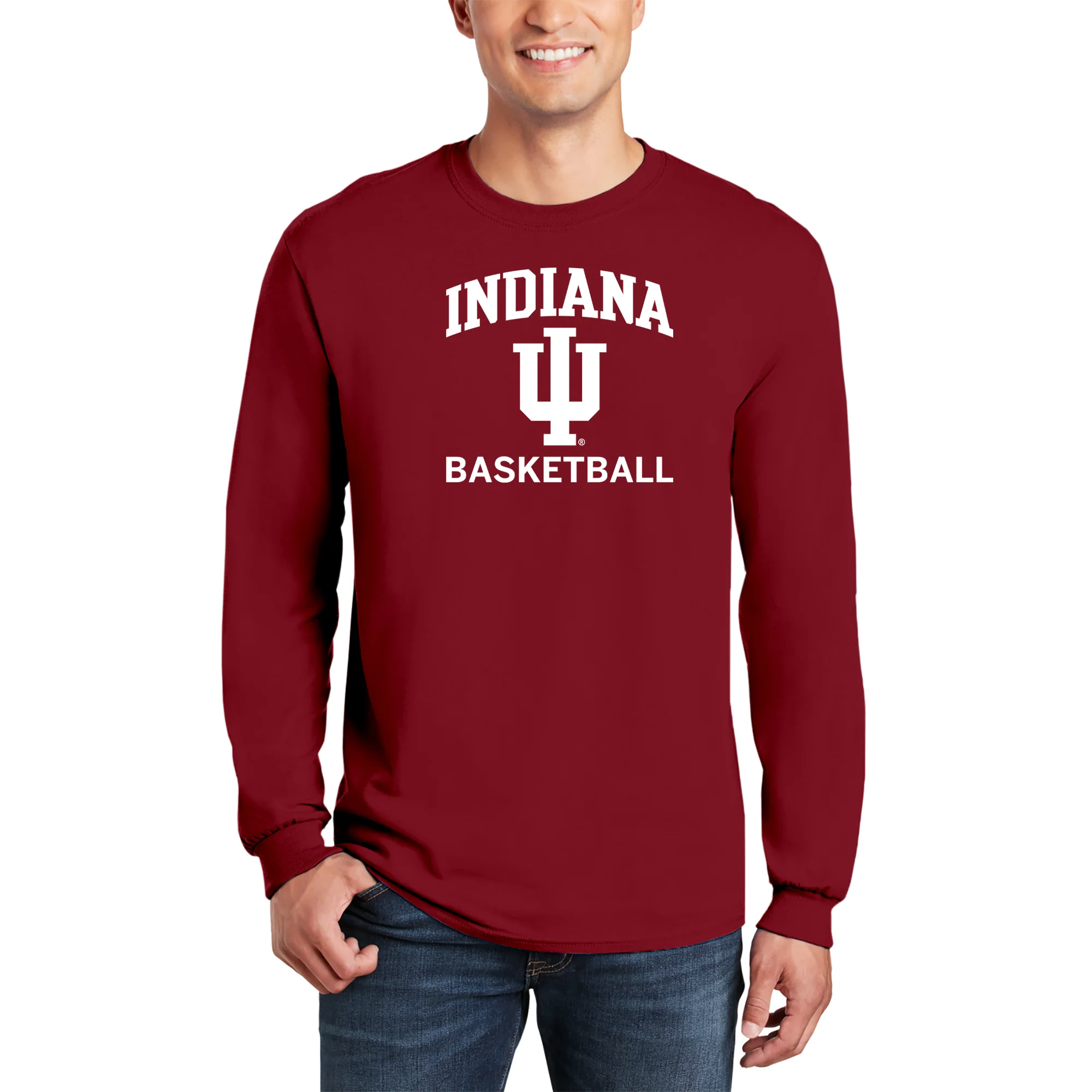 Indiana University Hoosiers Arch Logo Basketball Long Sleeve T-Shirt - Cardinal - Image 3
