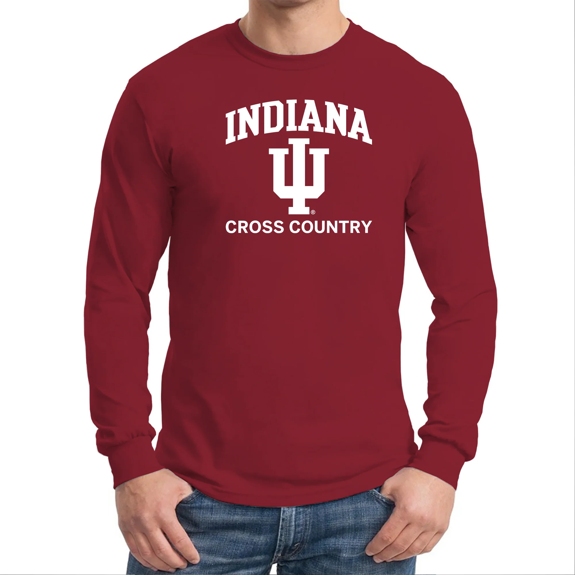 Indiana University Hoosiers Arch Logo Cross Country Long Sleeve T Shirt - Cardinal - Image 3