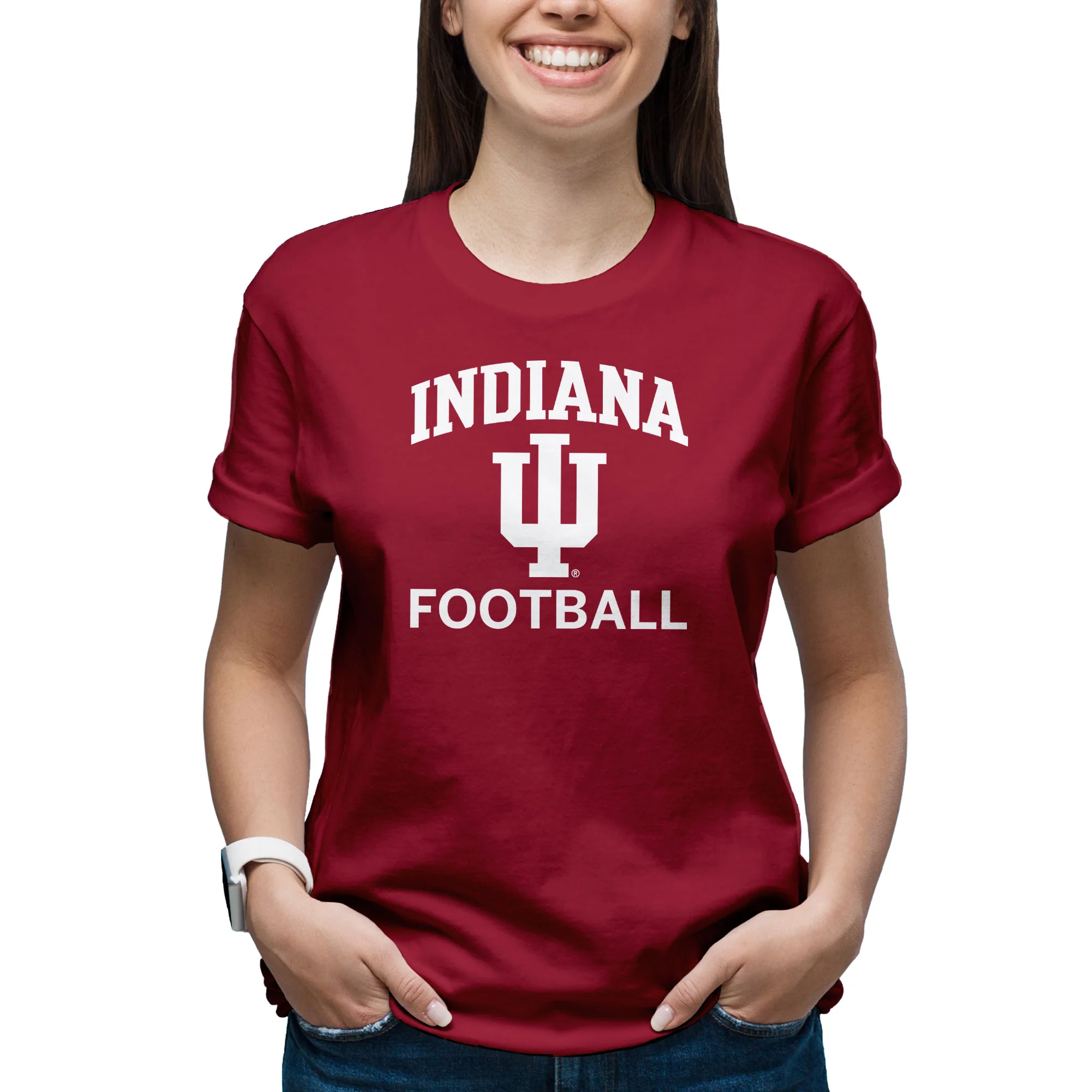 Indiana University Hoosiers Arch Logo Football Short Sleeve T-Shirt - Cardinal - Image 4