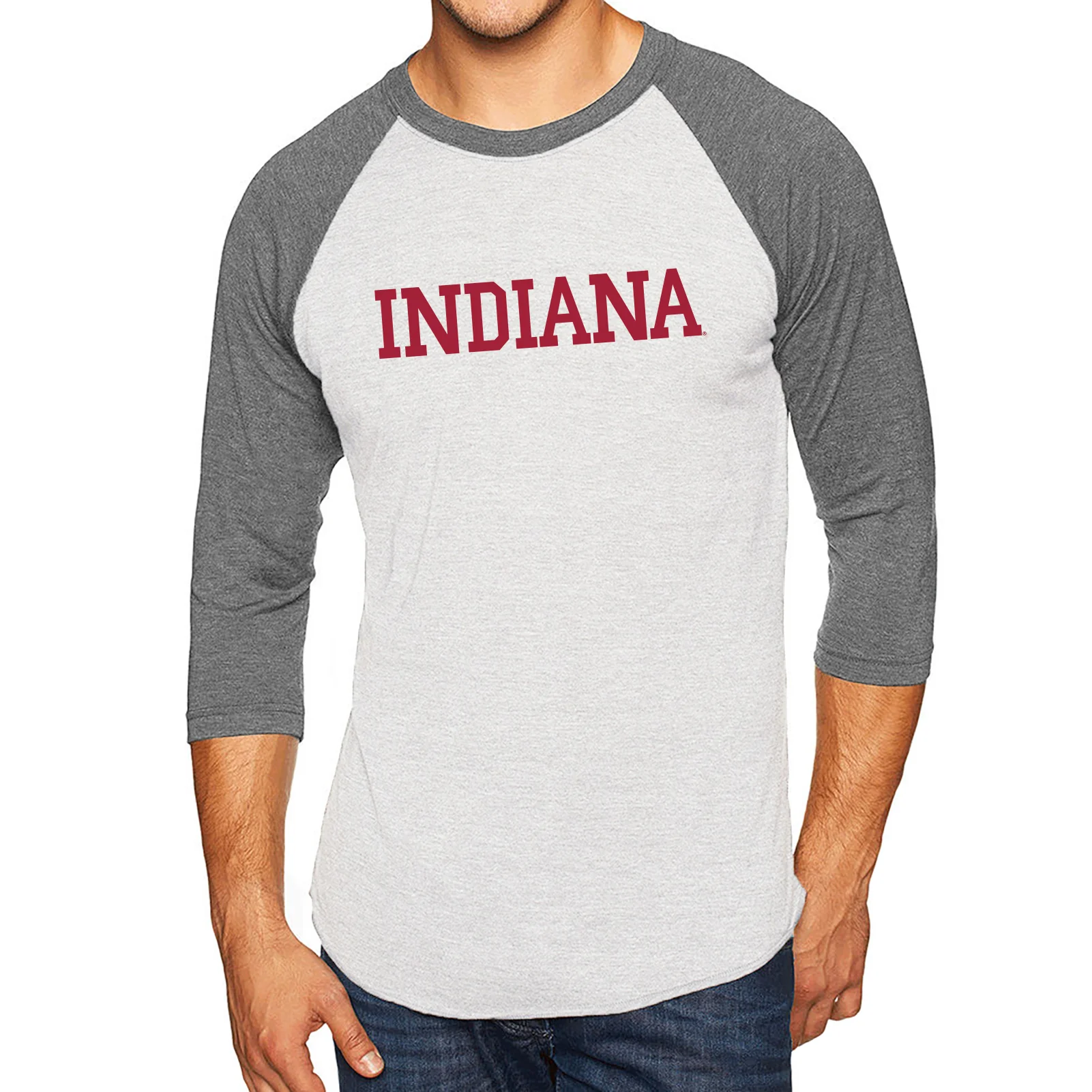 Indiana University Hoosiers Basic Block Raglan - Heather White/Premium Heather - Image 3