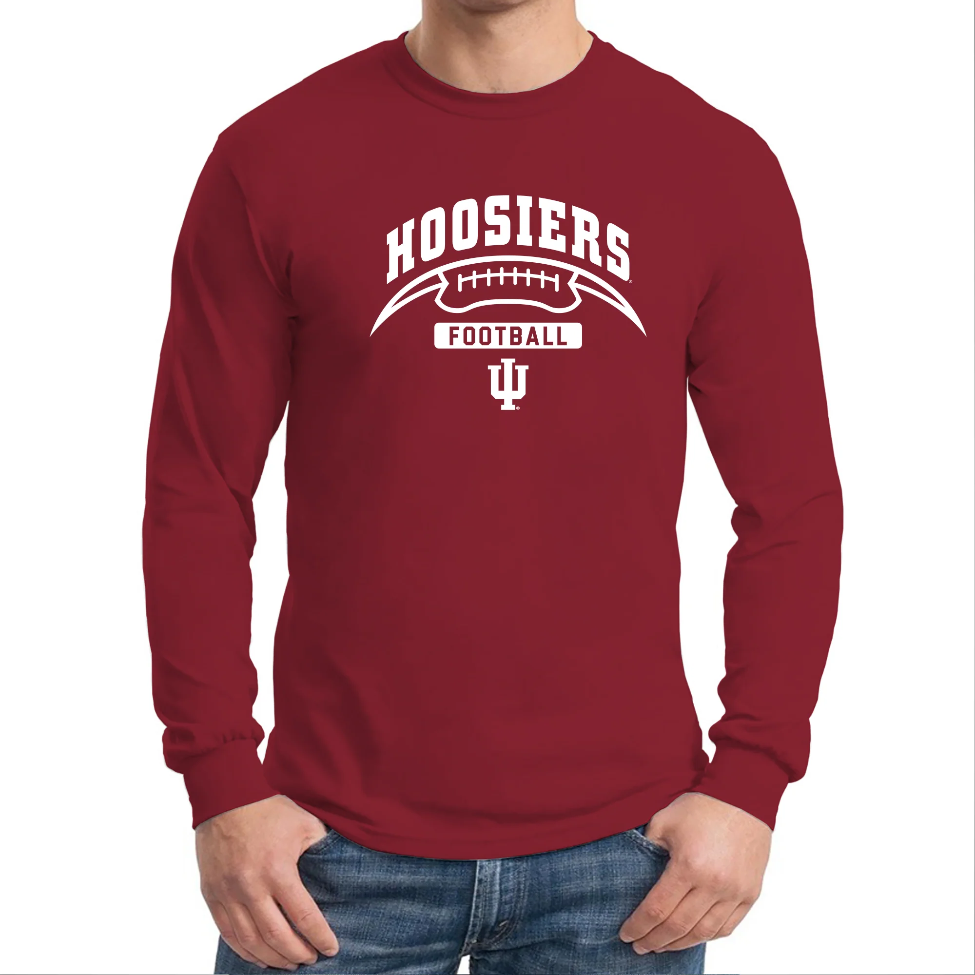 Indiana University Hoosiers Football Crescent Long Sleeve T Shirt - Cardinal - Image 3