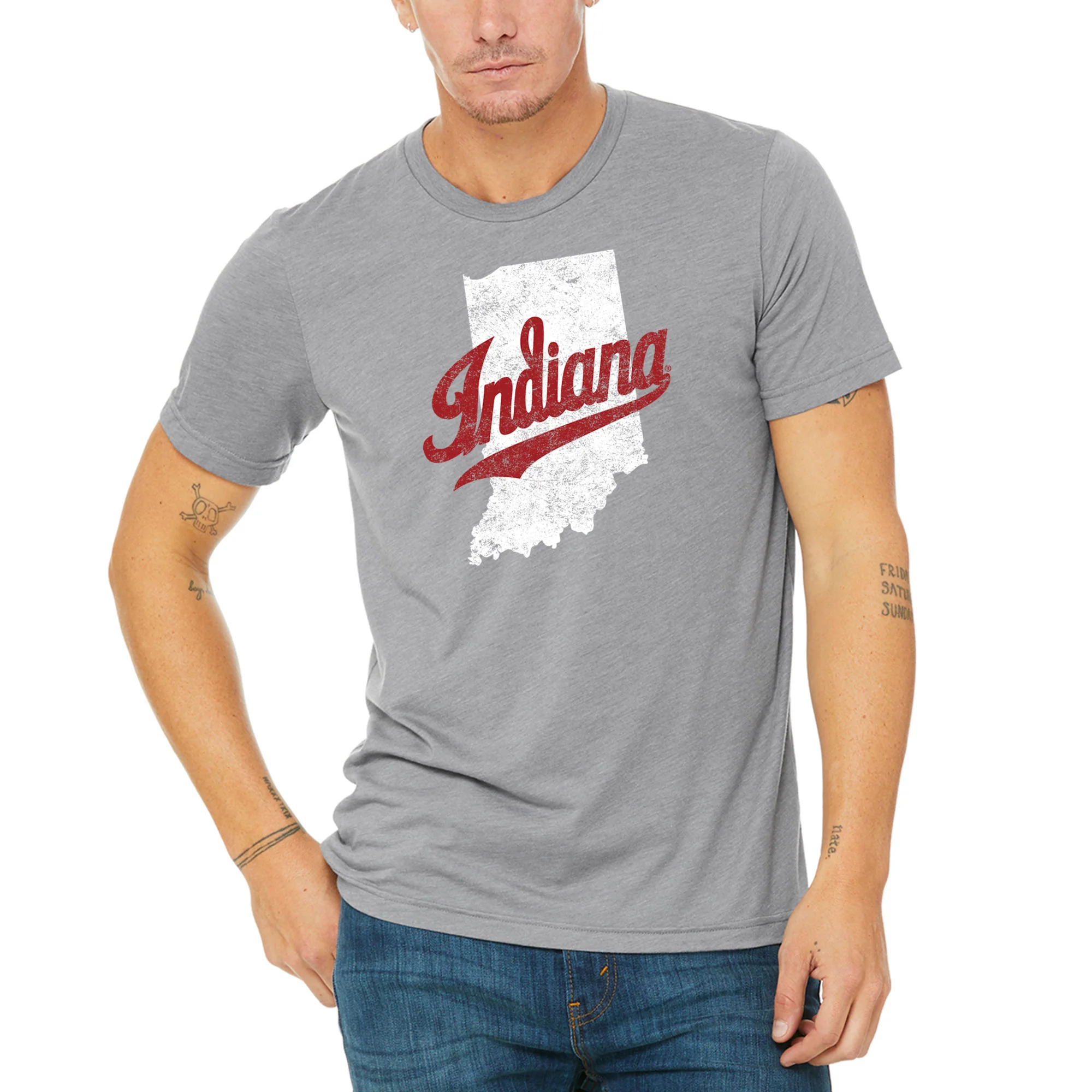 Indiana University Hoosiers Indiana Silhouette Script Logo Short Sleeve T- Shirt - Premium Heather - Image 3