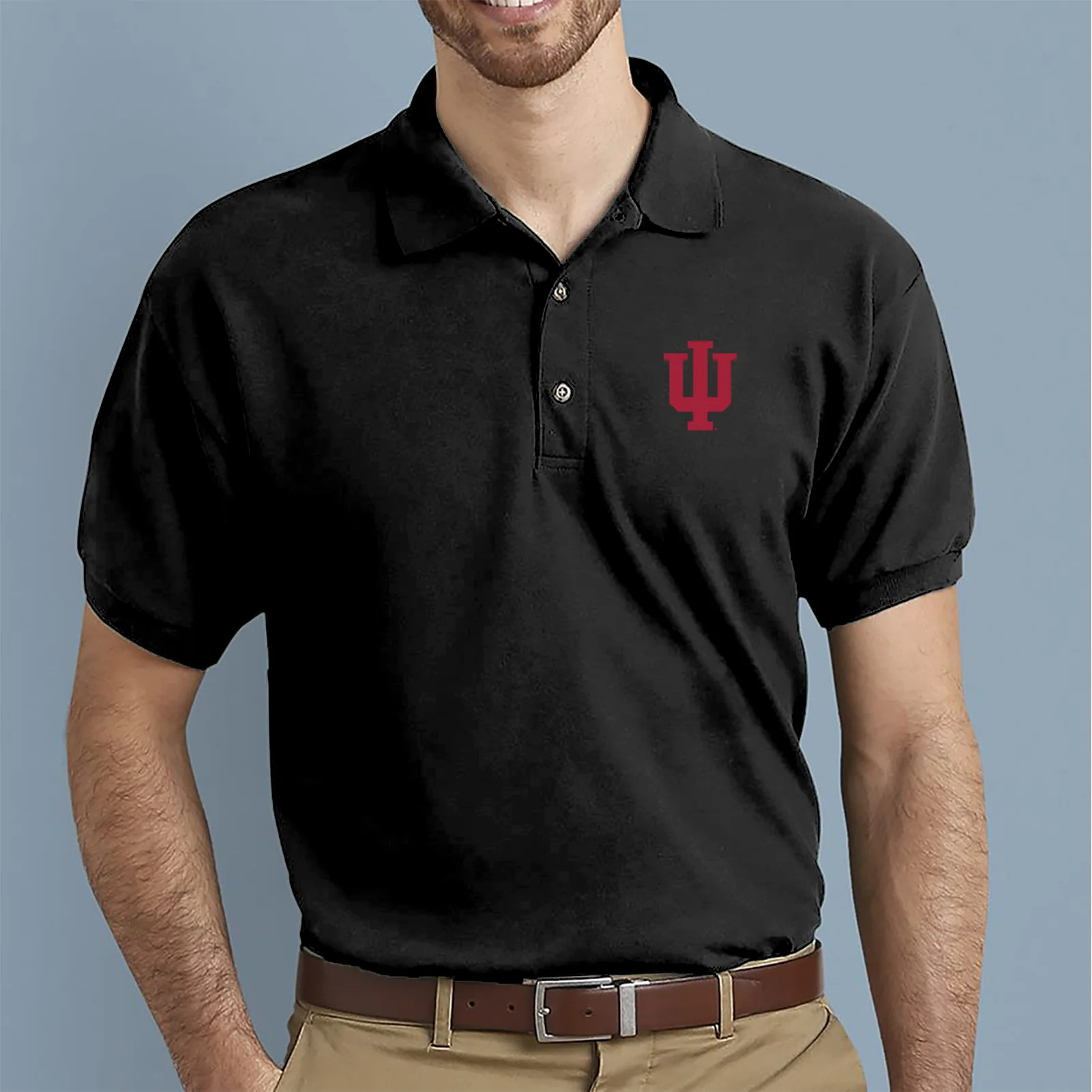 Indiana University Hoosiers Trident Left Chest Embroidered Polo - Black - Image 3
