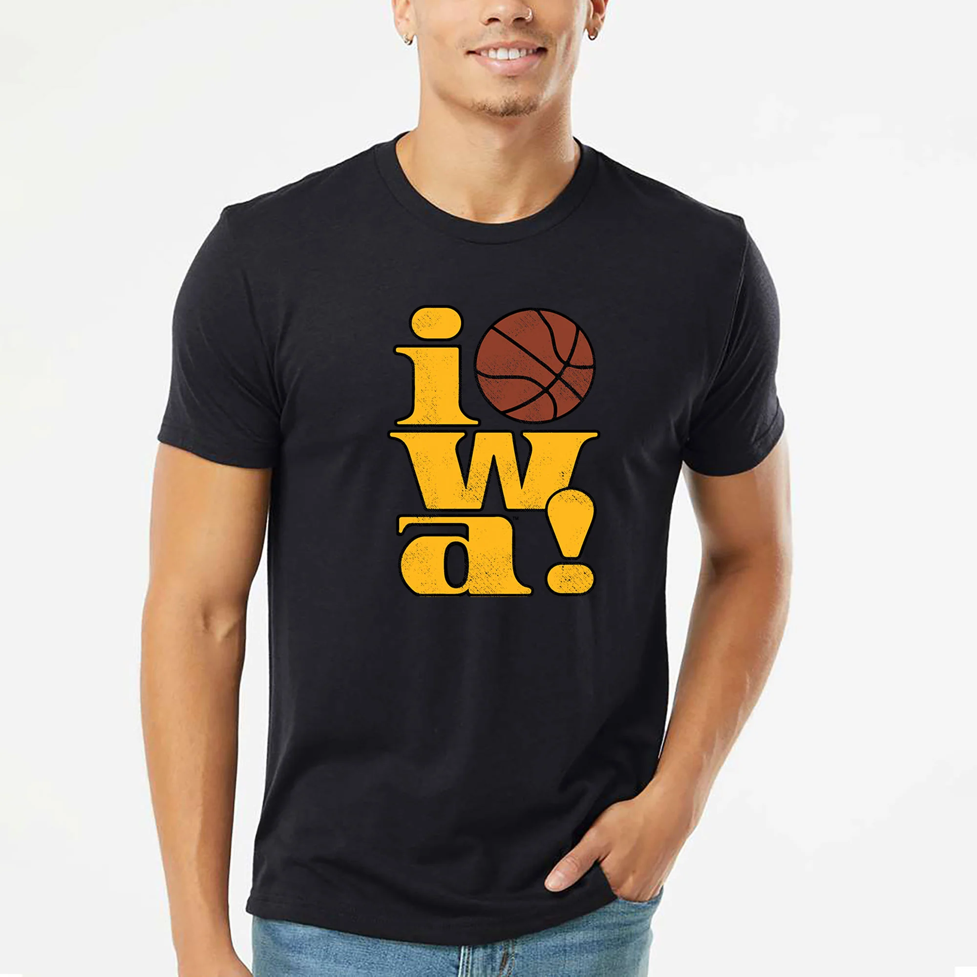 Iowa 90s Basketball Logo Triblend T-Shirt - Solid Black - Image 4