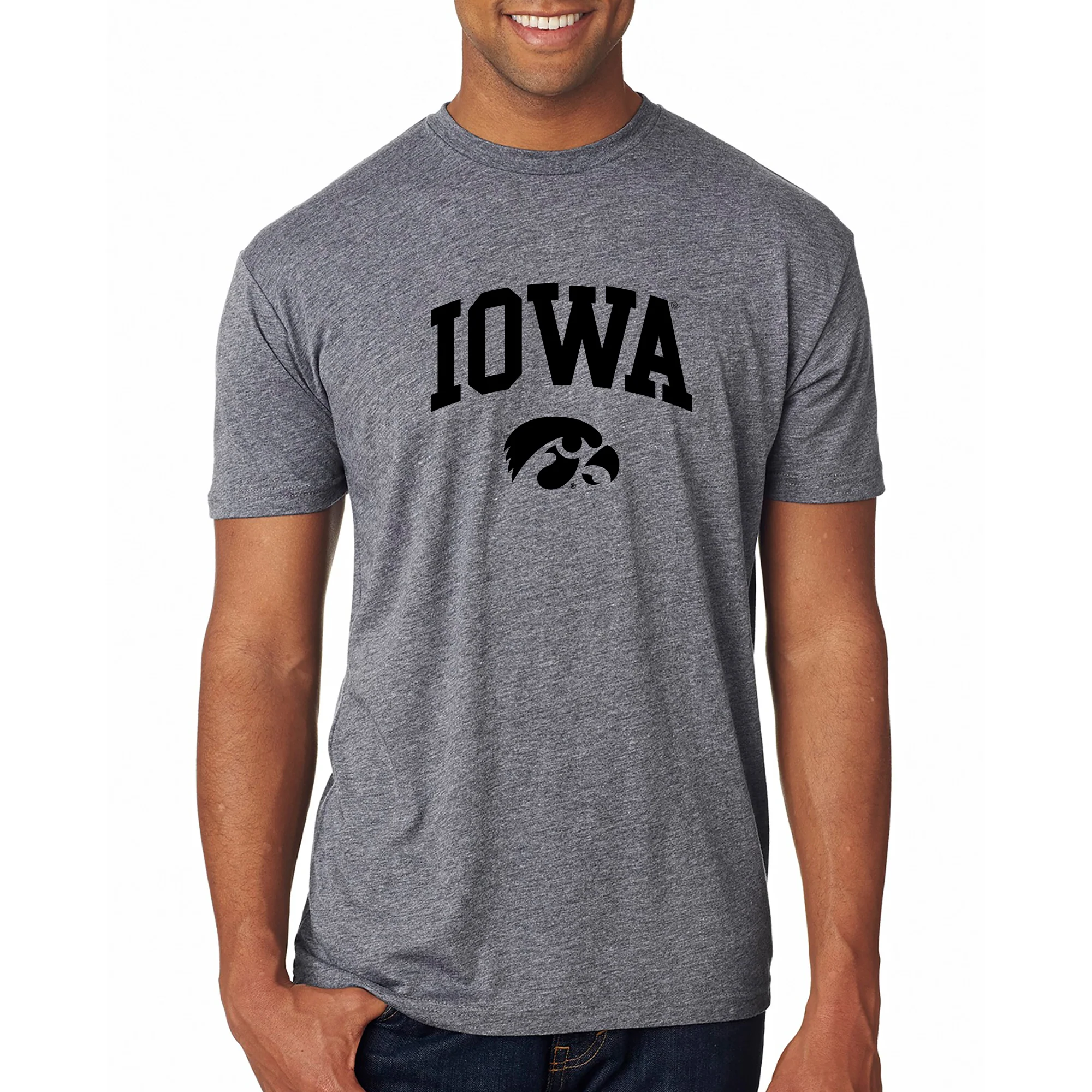 University of Iowa Hawkeyes Arch Logo Triblend Short Sleeve T Shirt - Premium Heather - Image 3
