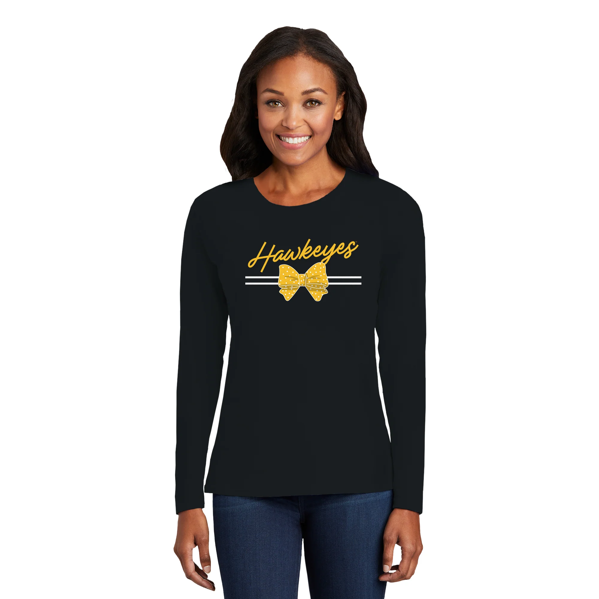 Iowa Bow Script Womens Long Sleeve - Black - Image 3