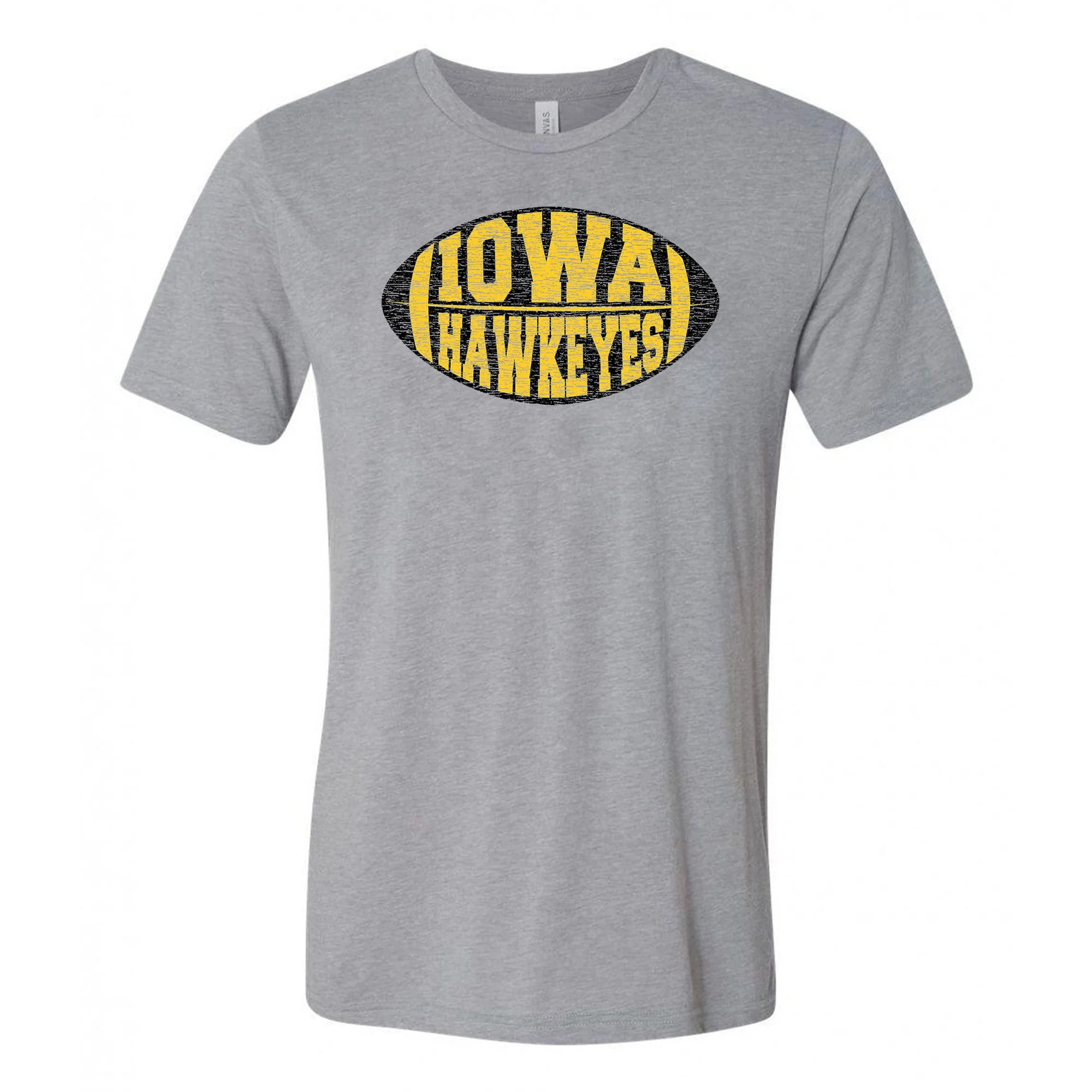 Iowa Faded Block Football Canvas Triblend T Shirt - Athletic Grey Triblend