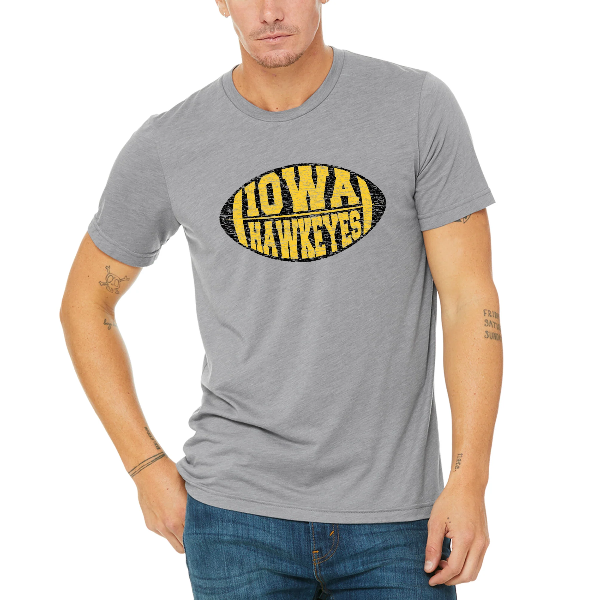 Iowa Faded Block Football Canvas Triblend T Shirt - Athletic Grey Triblend - Image 4