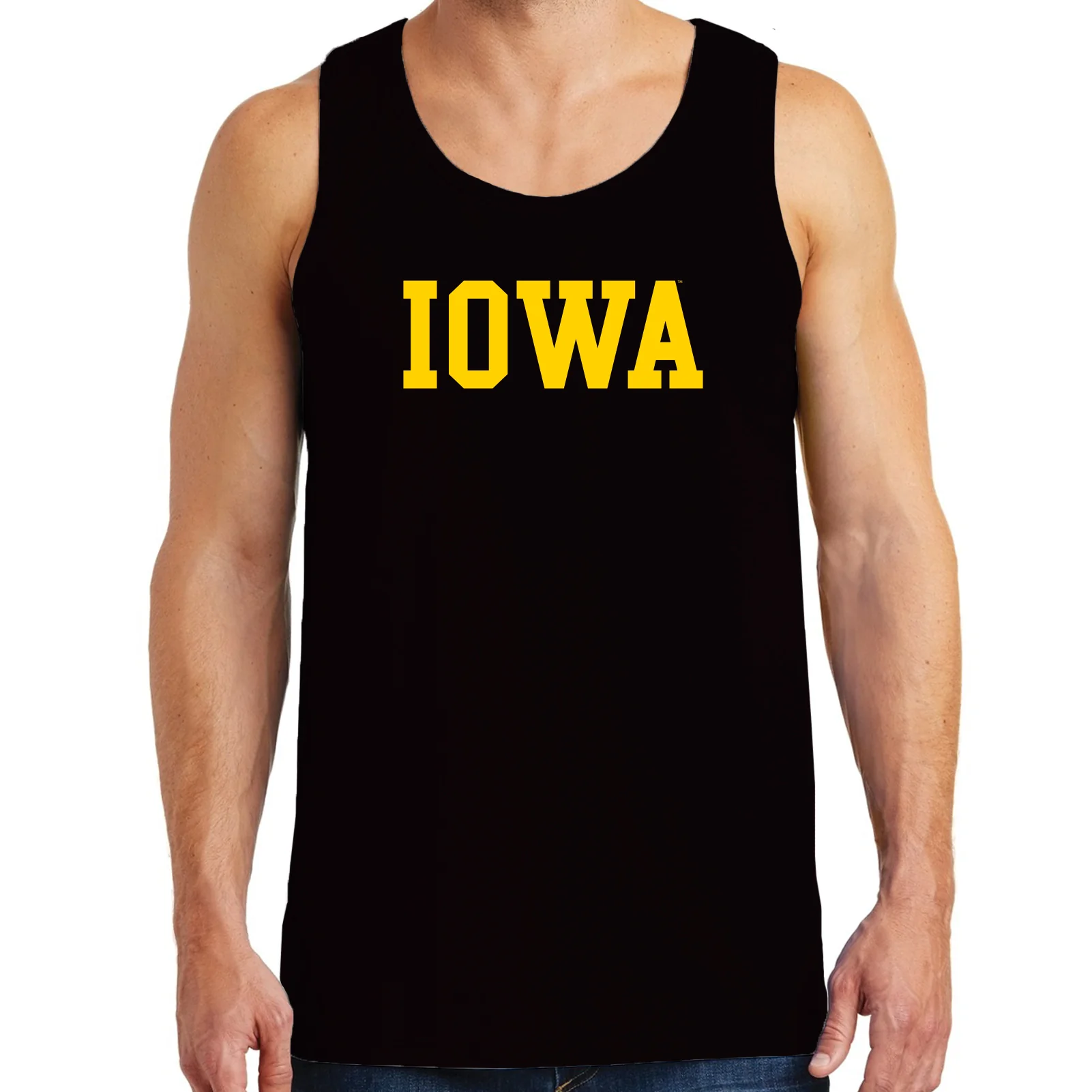 Iowa Hawkeyes Basic Block Heavy Cotton Tank Top - Black - Image 3