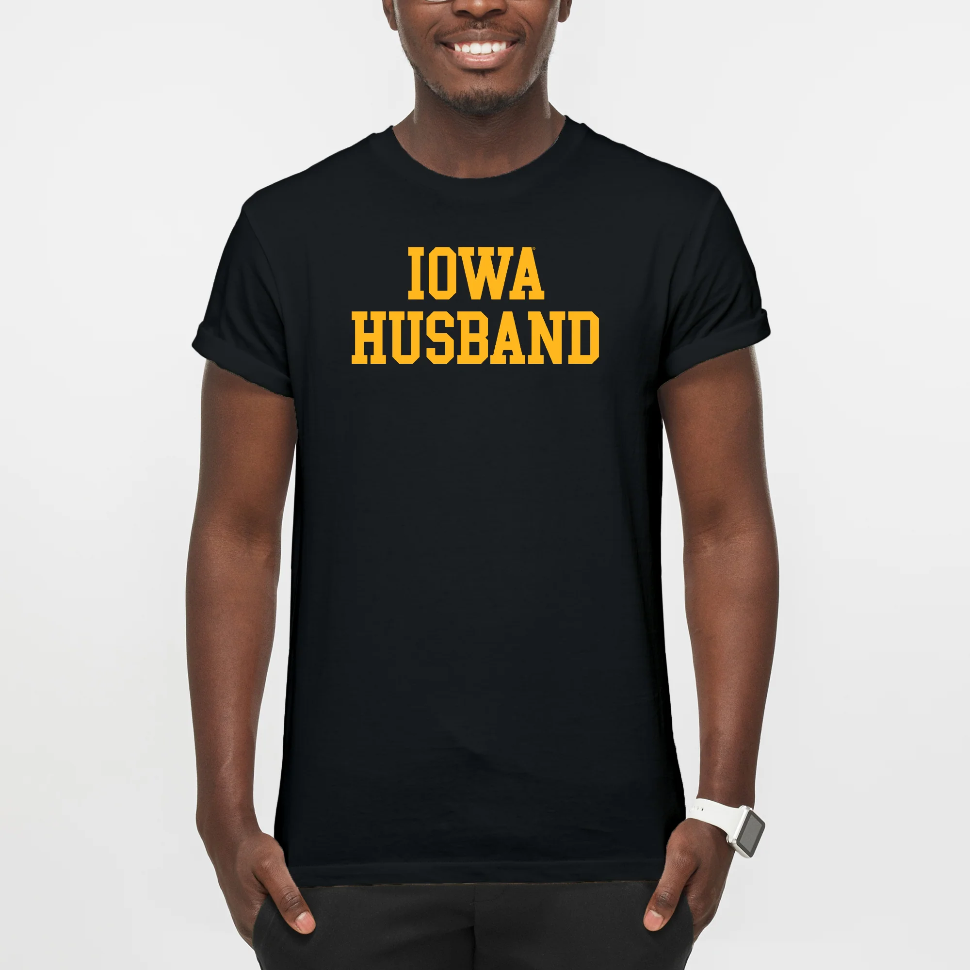 Iowa Hawkeyes Basic Block Husband T Shirt - Black - Image 4