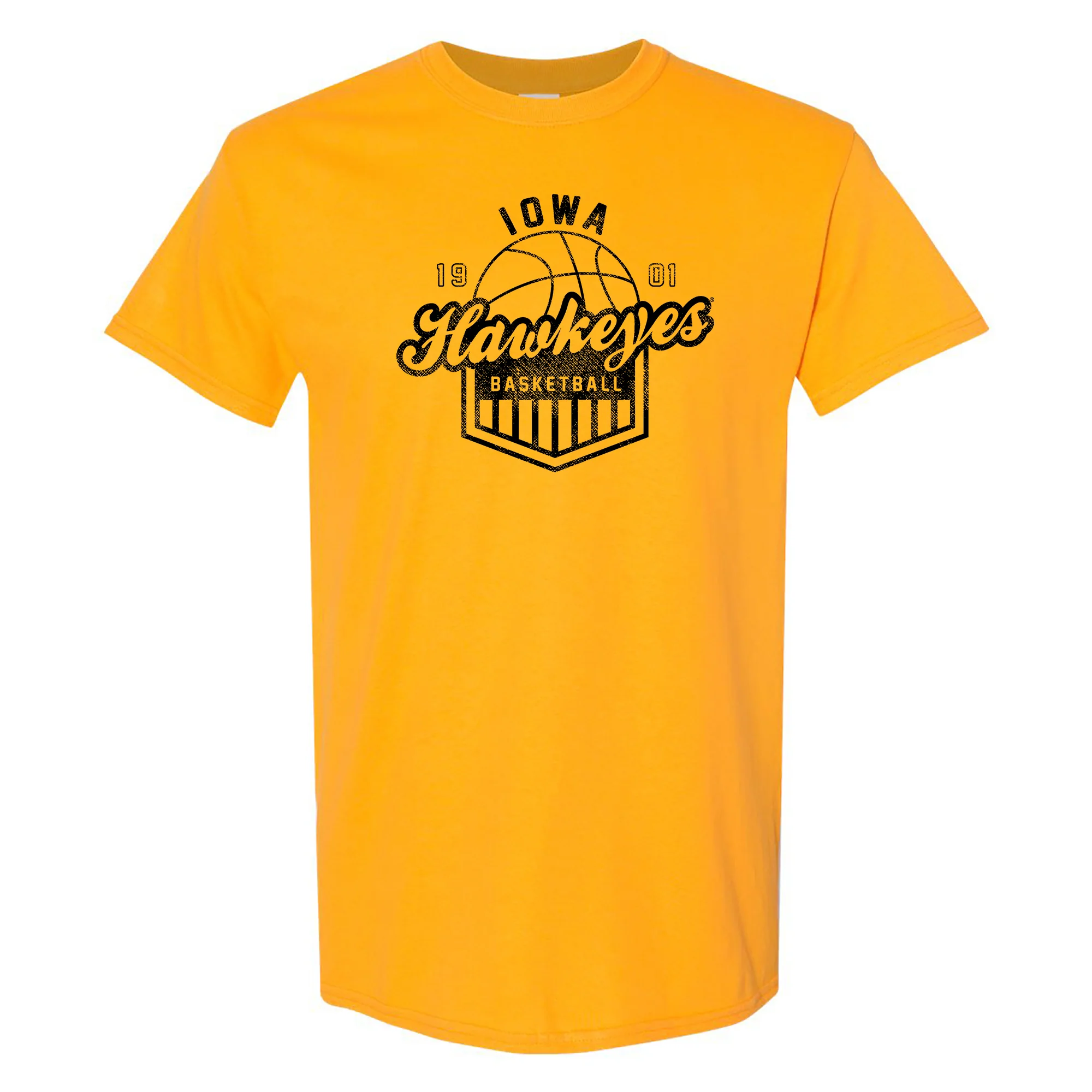University of Iowa Hawkeyes Basketball Shield Basic Cotton Short Sleeve T-Shirt - Gold