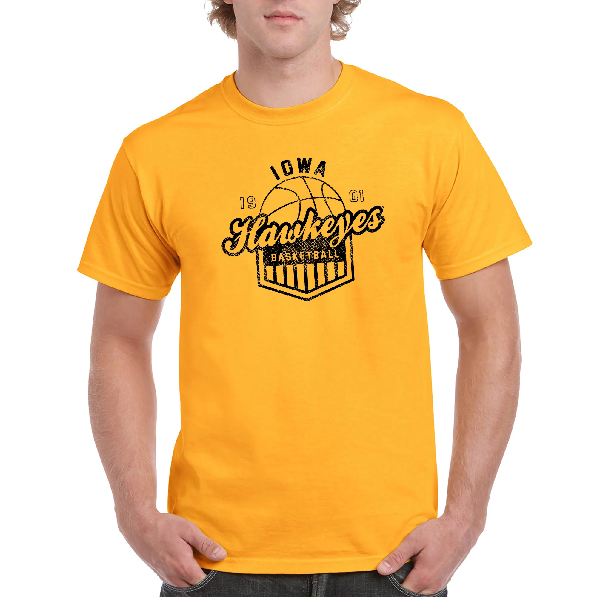 University of Iowa Hawkeyes Basketball Shield Basic Cotton Short Sleeve T-Shirt - Gold - Image 3
