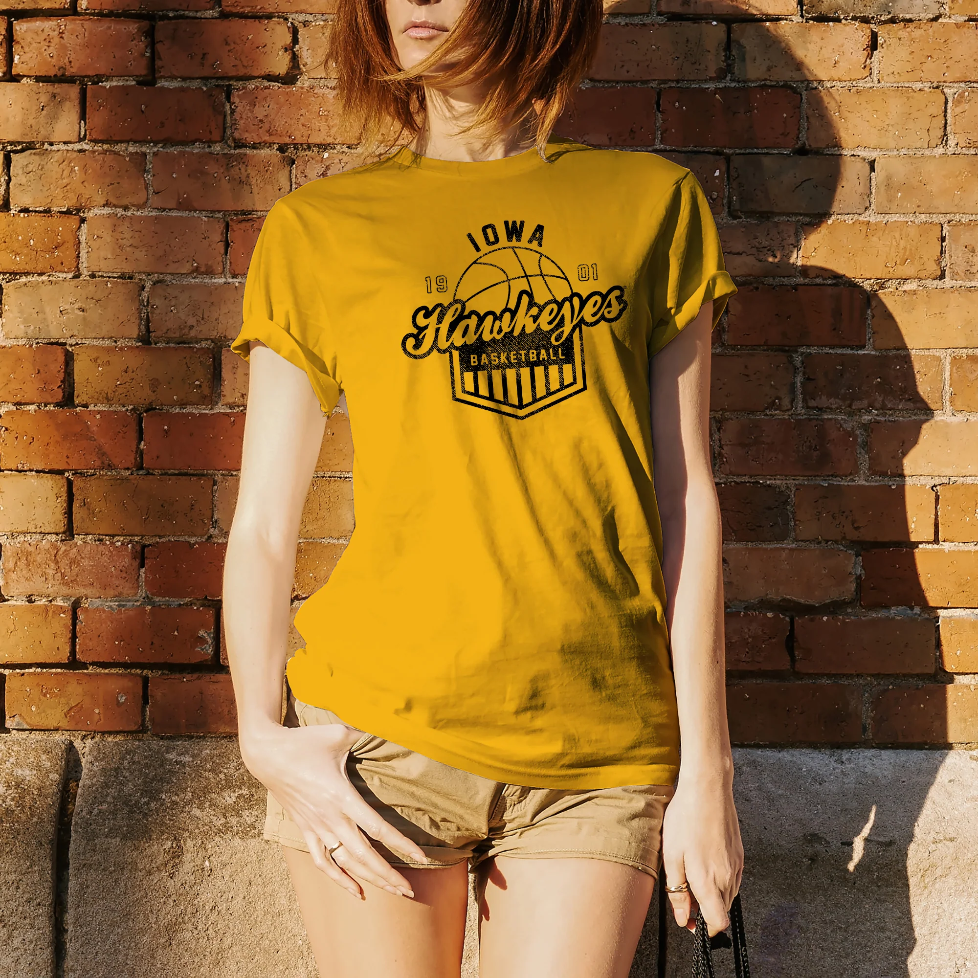 University of Iowa Hawkeyes Basketball Shield Basic Cotton Short Sleeve T-Shirt - Gold - Image 4