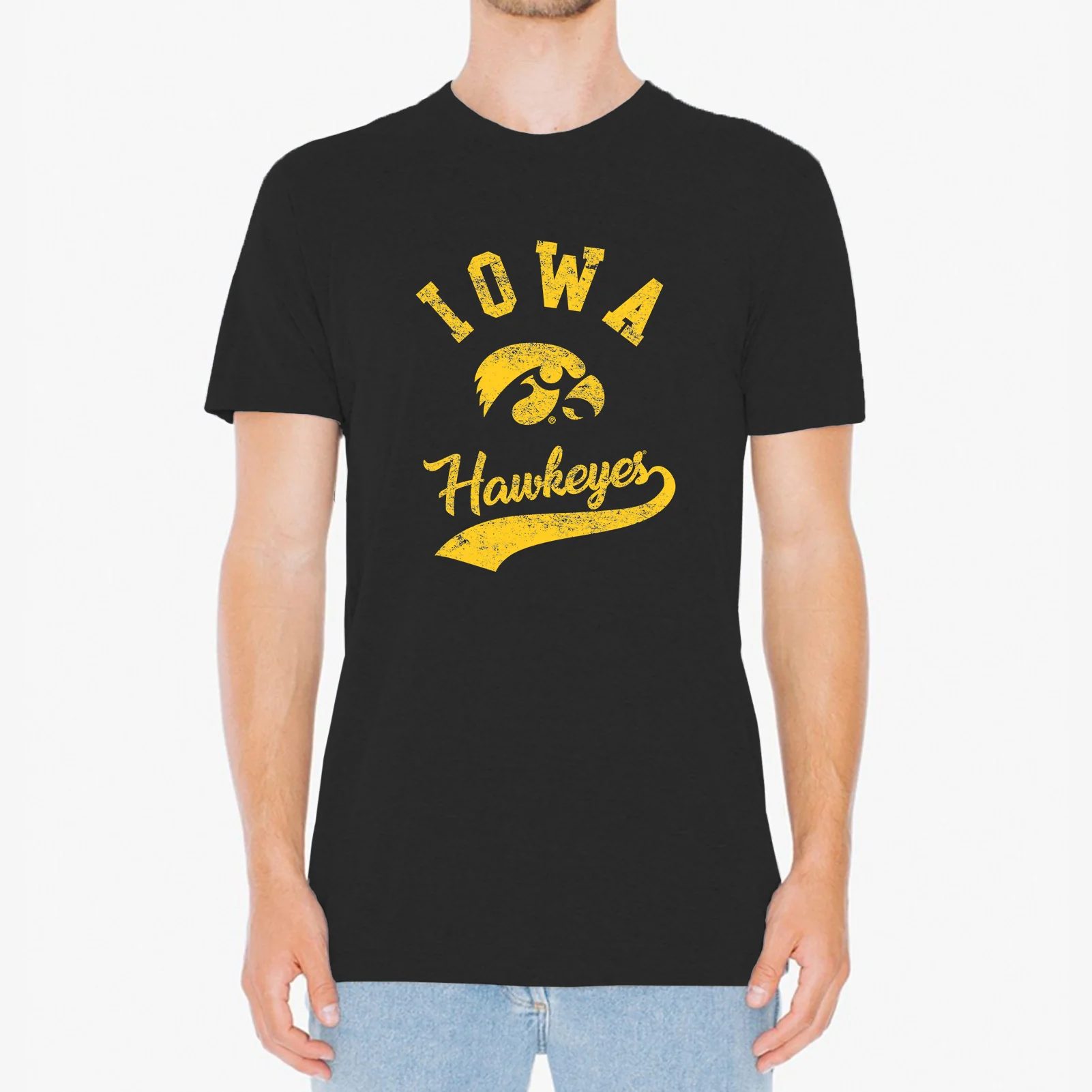 Iowa Hawkeyes Retro Script Triblend T Shirt - Vintage Black - Image 3