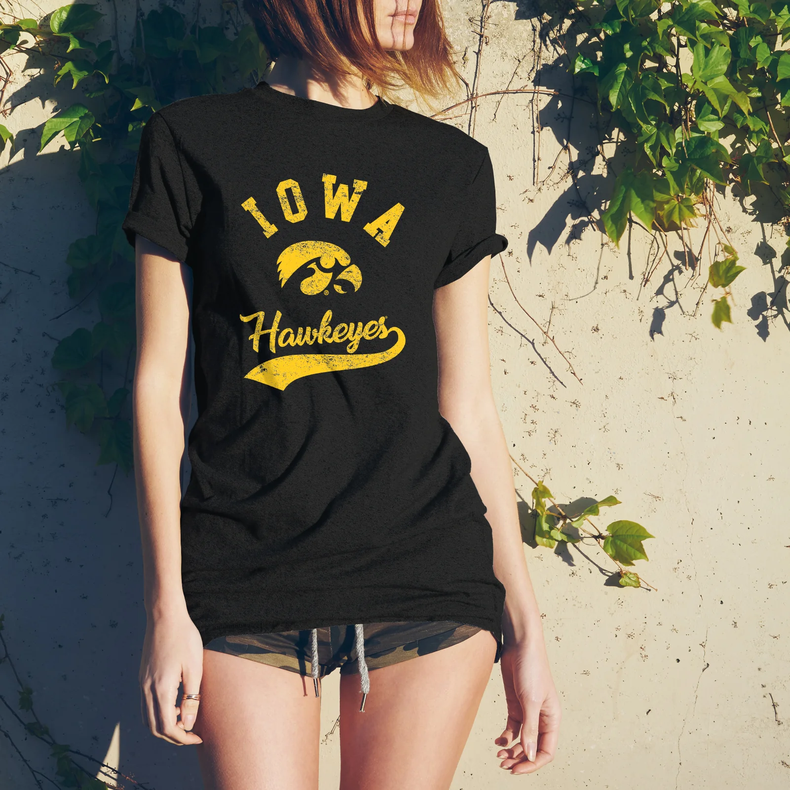 Iowa Hawkeyes Retro Script Triblend T Shirt - Vintage Black - Image 4