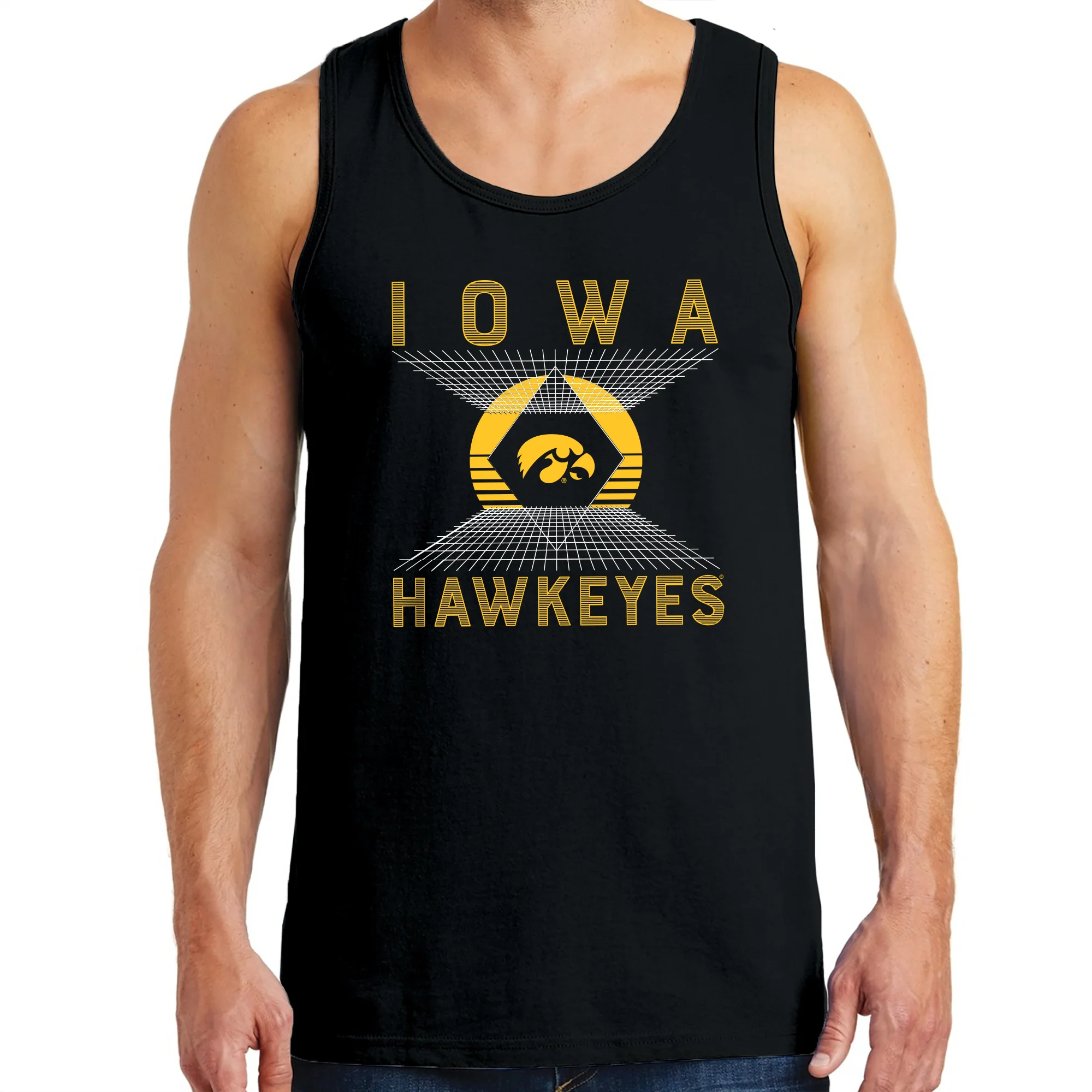 Iowa Hawkeyes Vaporwave Grid Tank Top - Black - Image 3