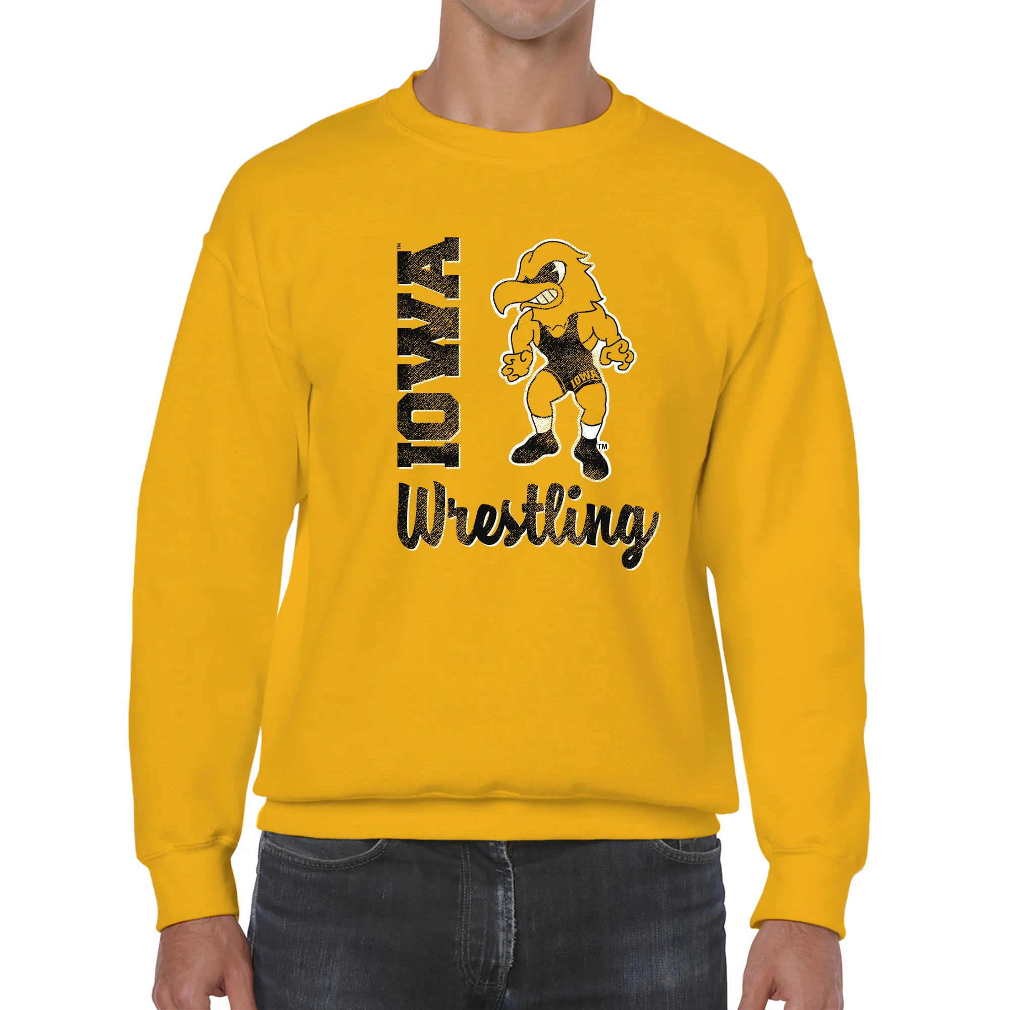 University of Iowa Hawkeyes Herky Wrestling Script Crewneck Sweatshirt - Gold - Image 3
